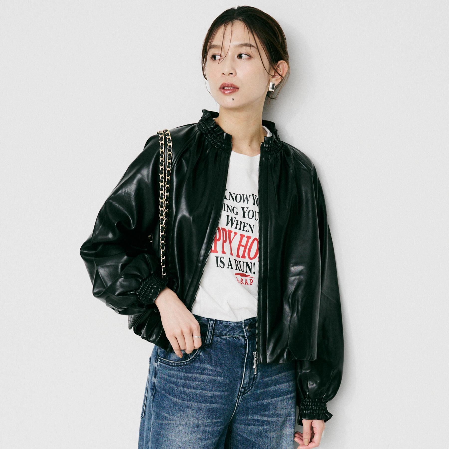 UNTITLED「【MARILYN MOON】ソフトレザー調ブルゾン」|ブルゾン・スタジャン|ブラック(019)