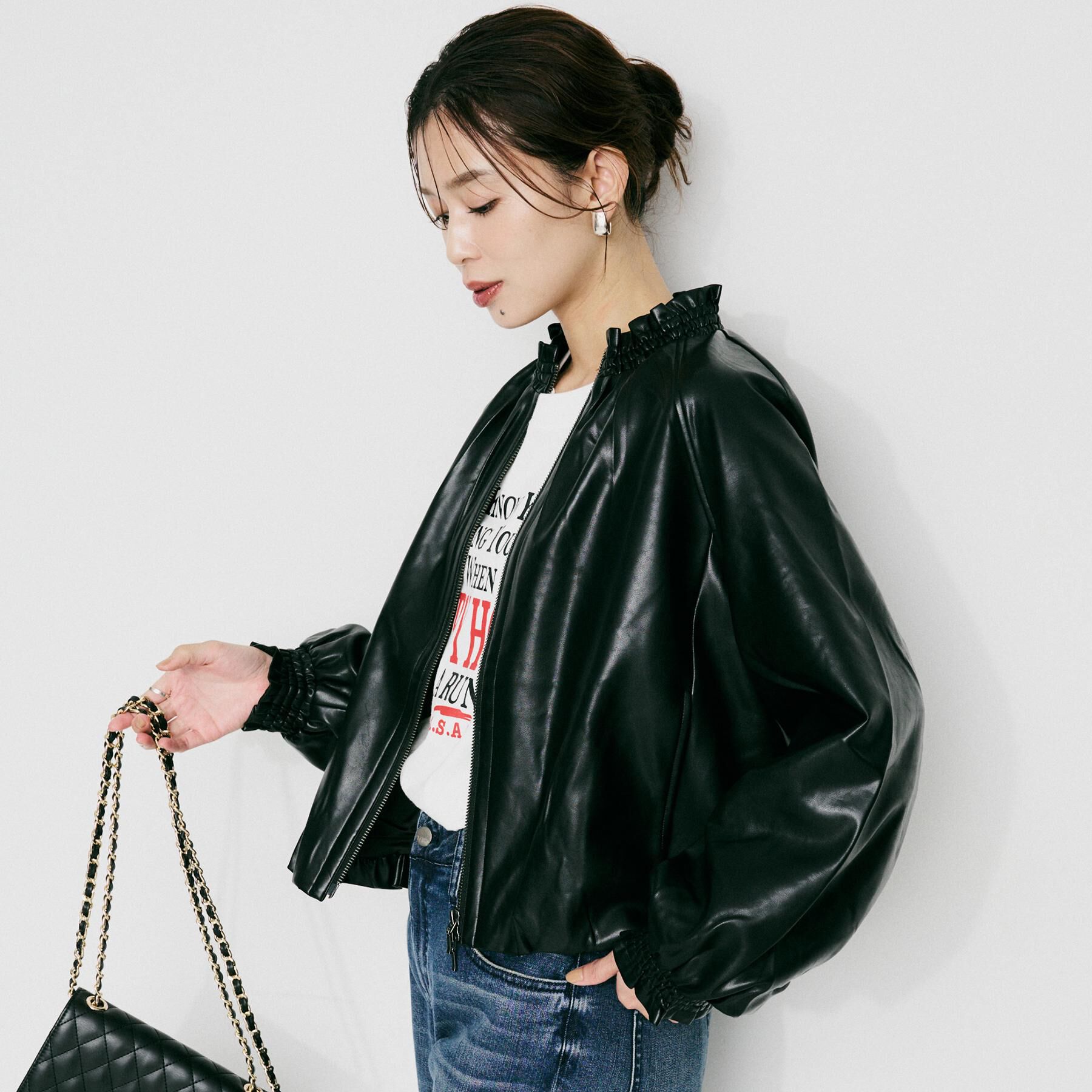 UNTITLED「【MARILYN MOON】ソフトレザー調ブルゾン」|ブルゾン・スタジャン|