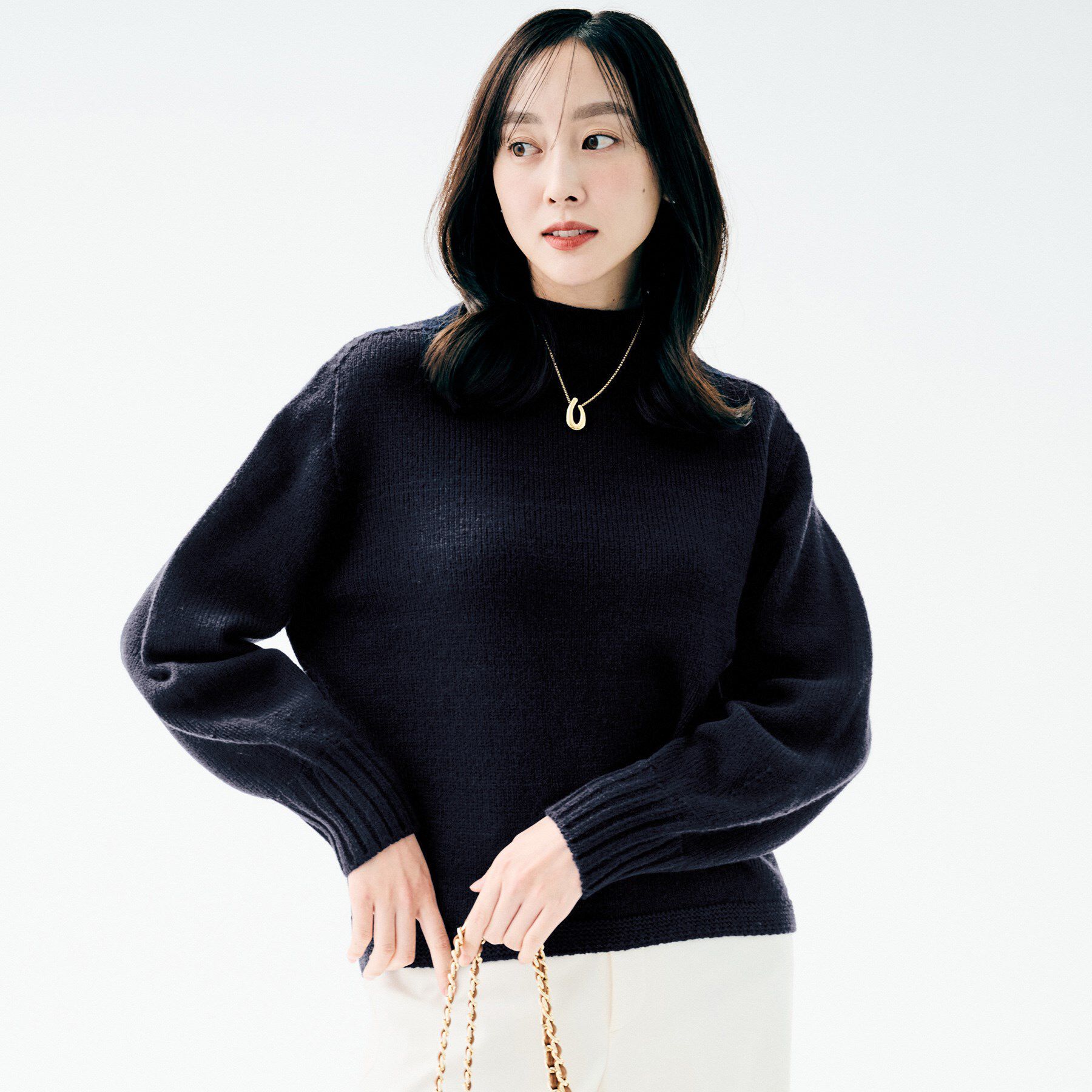 UNTITLED「【洗える】スポンディッシュ ボトルネックニット」|ニット・セーター|ネイビー(094)