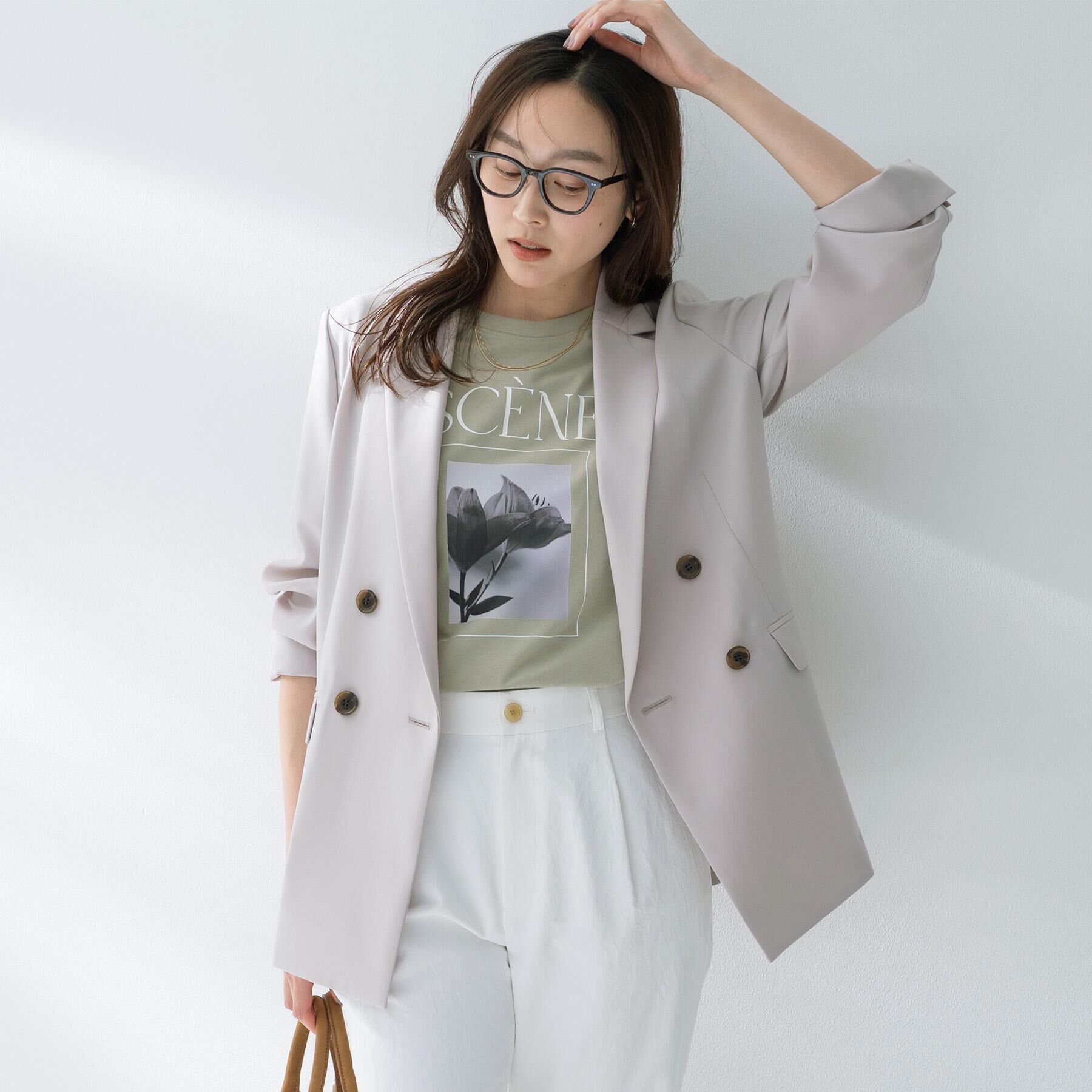 UNTITLED「【接触冷感/UVカット/洗える】エアリー ダブルブレストジャケット」|テーラードジャケット|