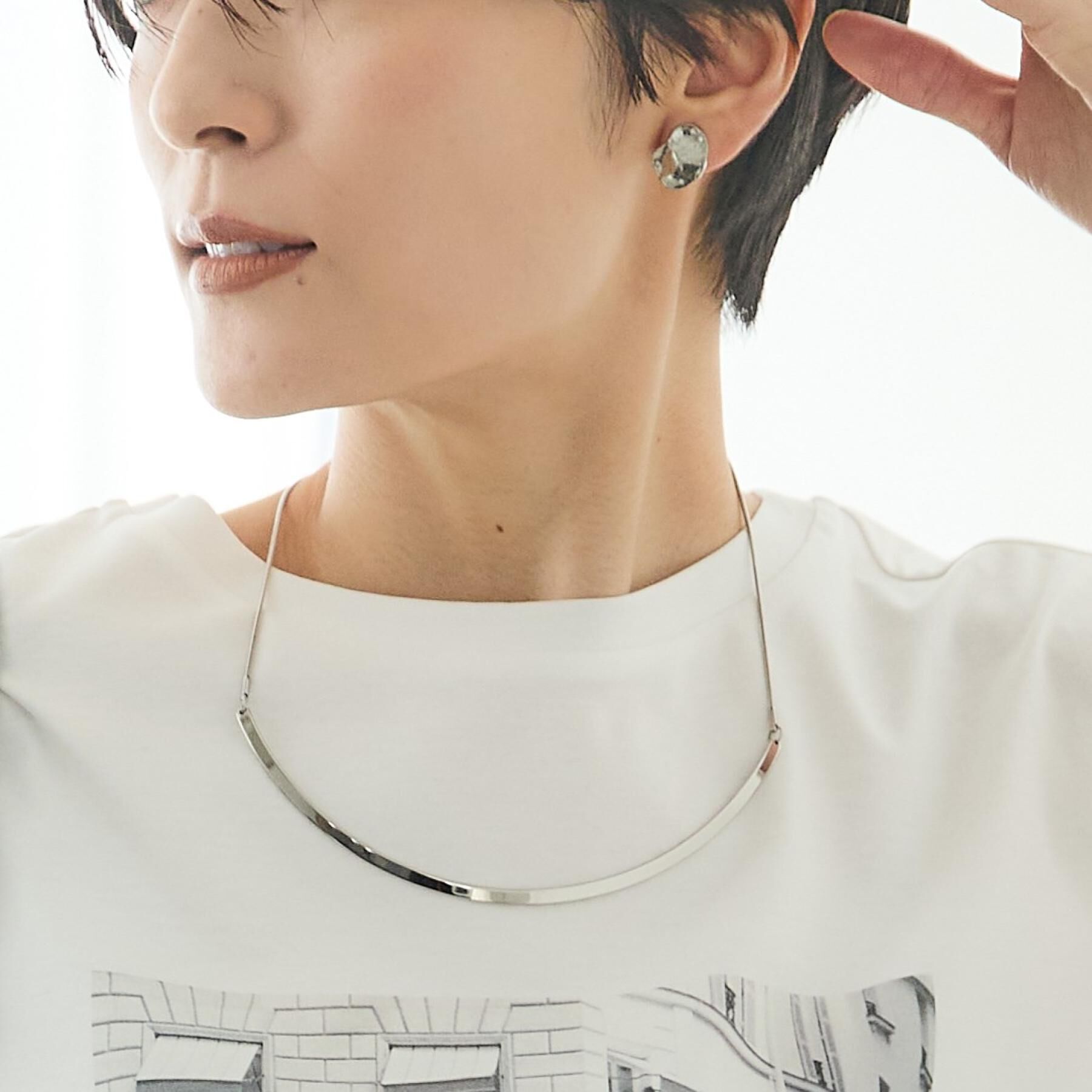 UNTITLED「【追加/ステンレス】カーヴィプレートショートネックレス」|ネックレス|シルバー(006)