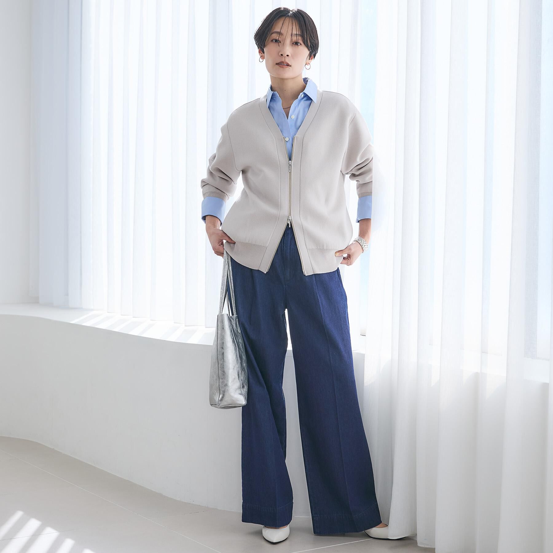 UNTITLED「【軽羽織り/セットアップ可】ジップアップニットカーディガン」|カーディガン|