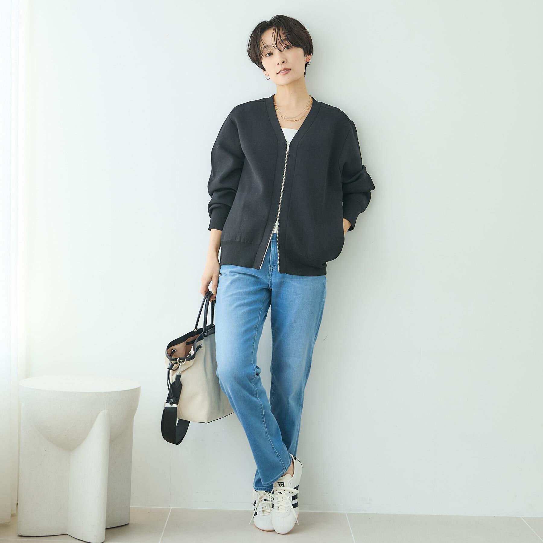 UNTITLED「【軽羽織り/セットアップ可】ジップアップニットカーディガン」|カーディガン|