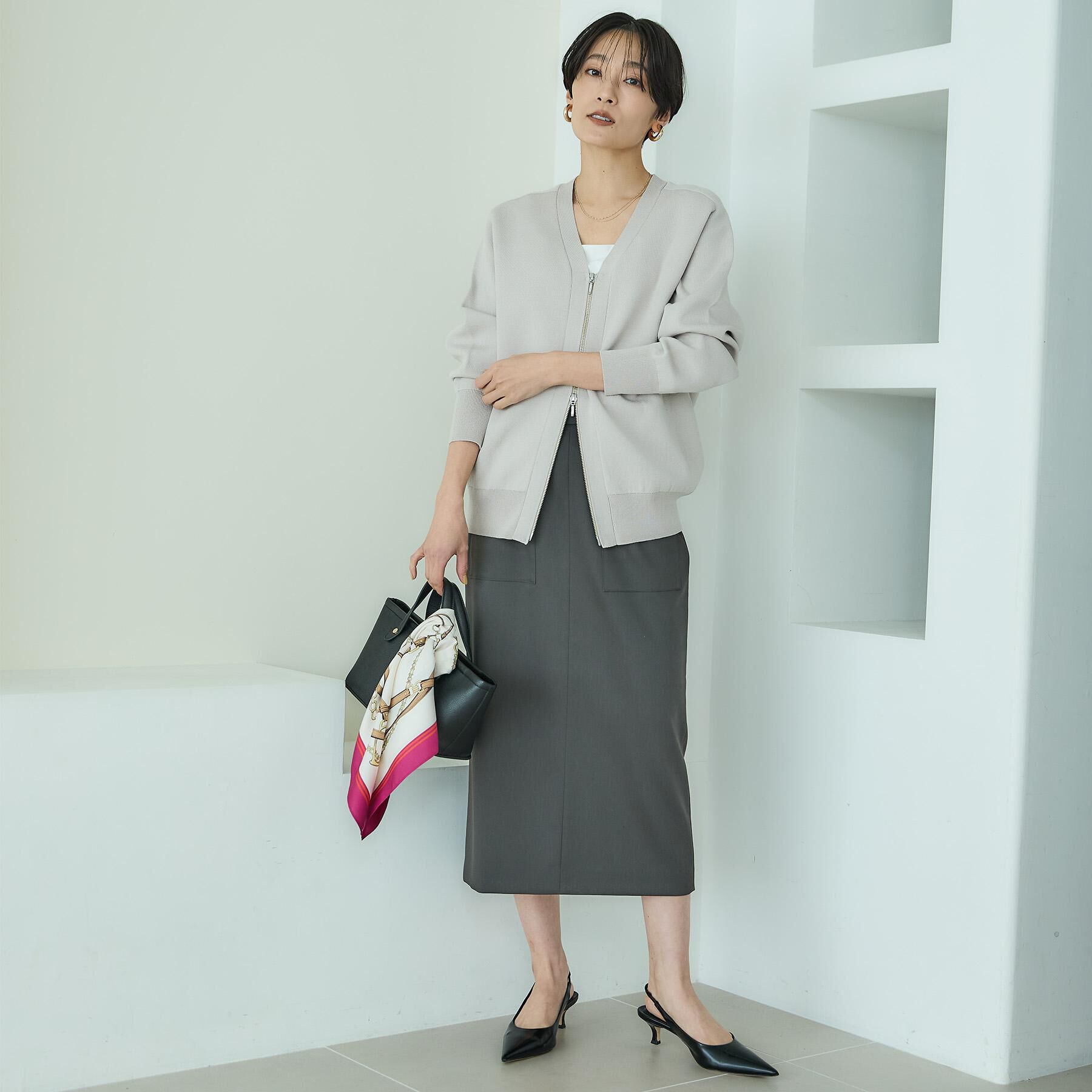 UNTITLED「【軽羽織り/セットアップ可】ジップアップニットカーディガン」|カーディガン|