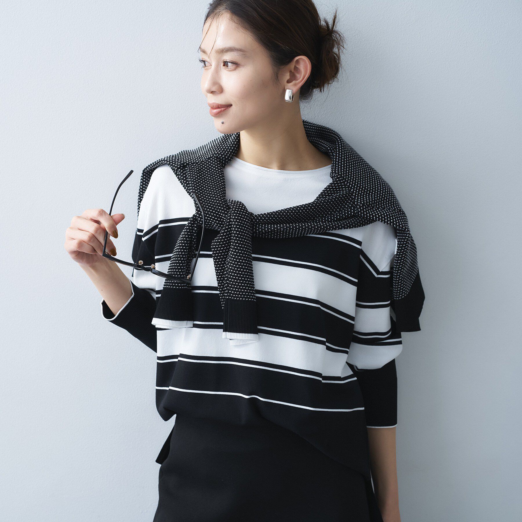 UNTITLED「ボーダーボートネックニット」|ニット・セーター|ブラック(319)