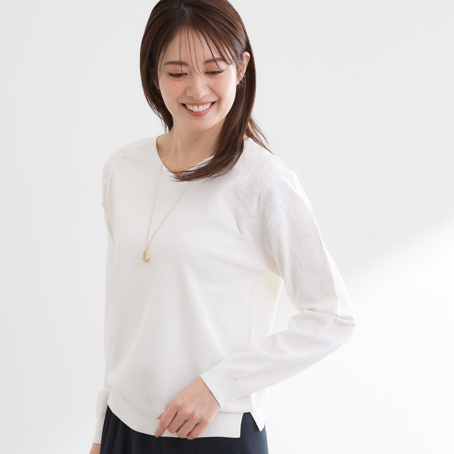 Reflect「レースデザインスリーブニットプルオーバー」|ニット・セーター|