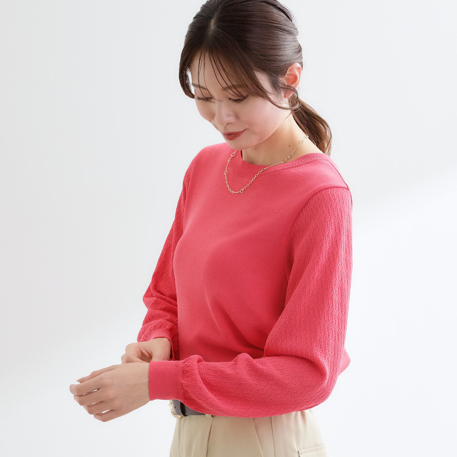 Reflect「透かしスリーブデザインハイゲージニット」|ニット・セーター|