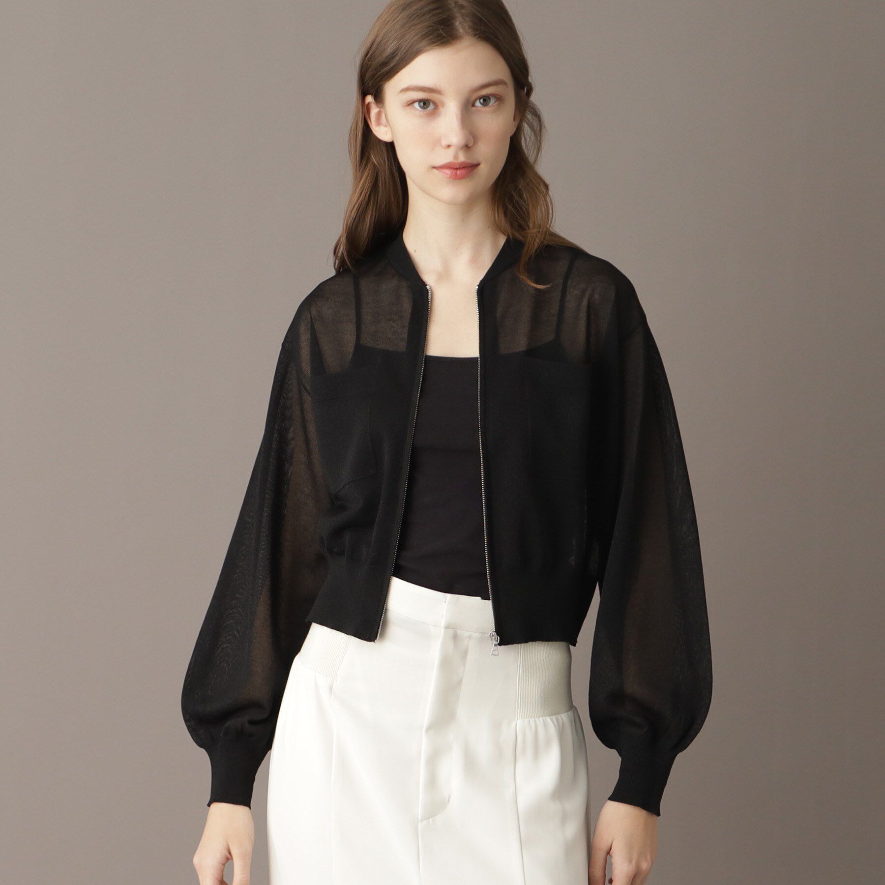 DRESSTERIOR「【洗える/清涼感】シアージップアップニットブルゾン」|ブルゾン・スタジャン|