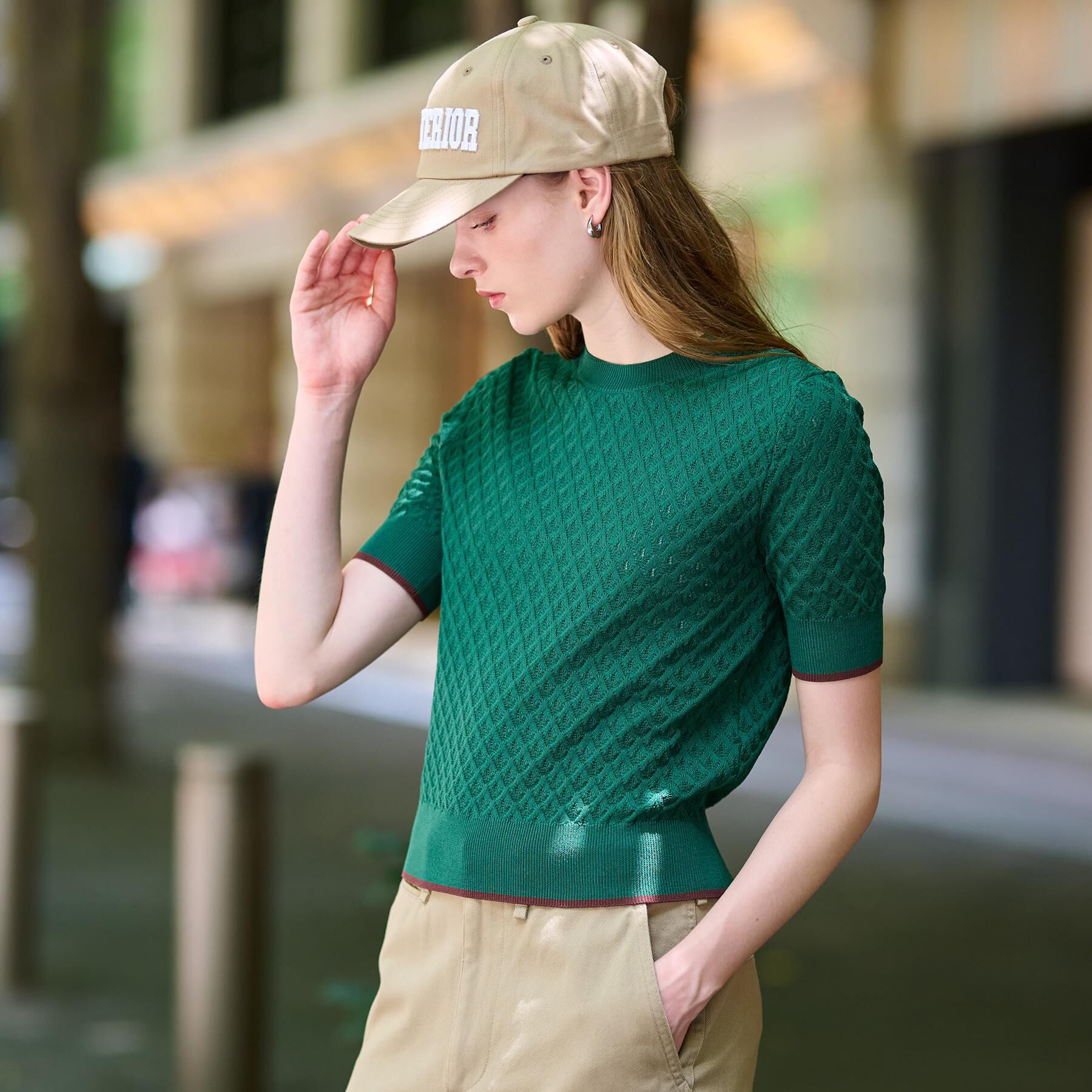 DRESSTERIOR「【6色展開/オンオフ】レース編みハーフスリーブニット」|ニット・セーター|