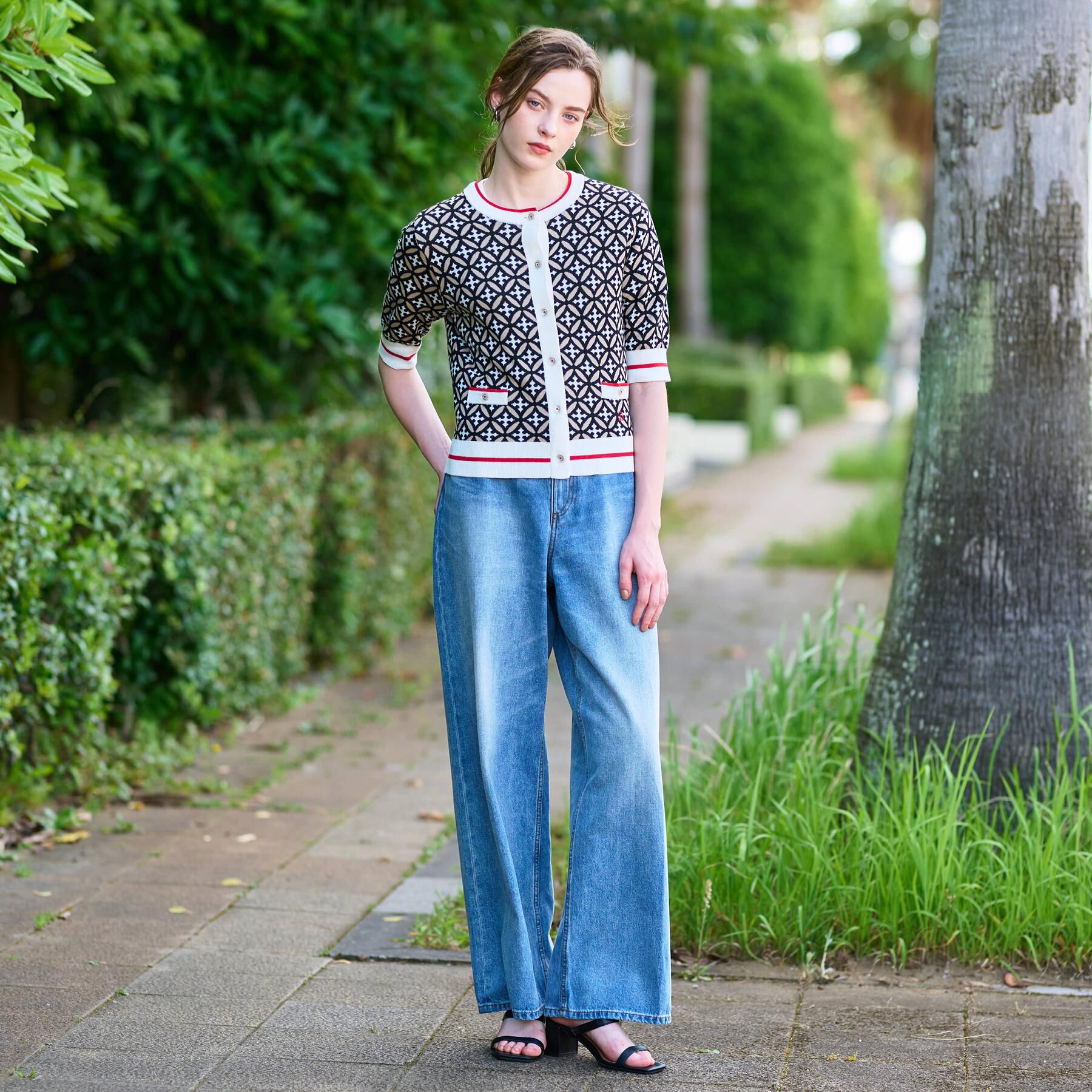 DRESSTERIOR「【美人百花/モデル美香着用】オーバーラップサークルハーフスリーブカーディガン」|カーディガン|