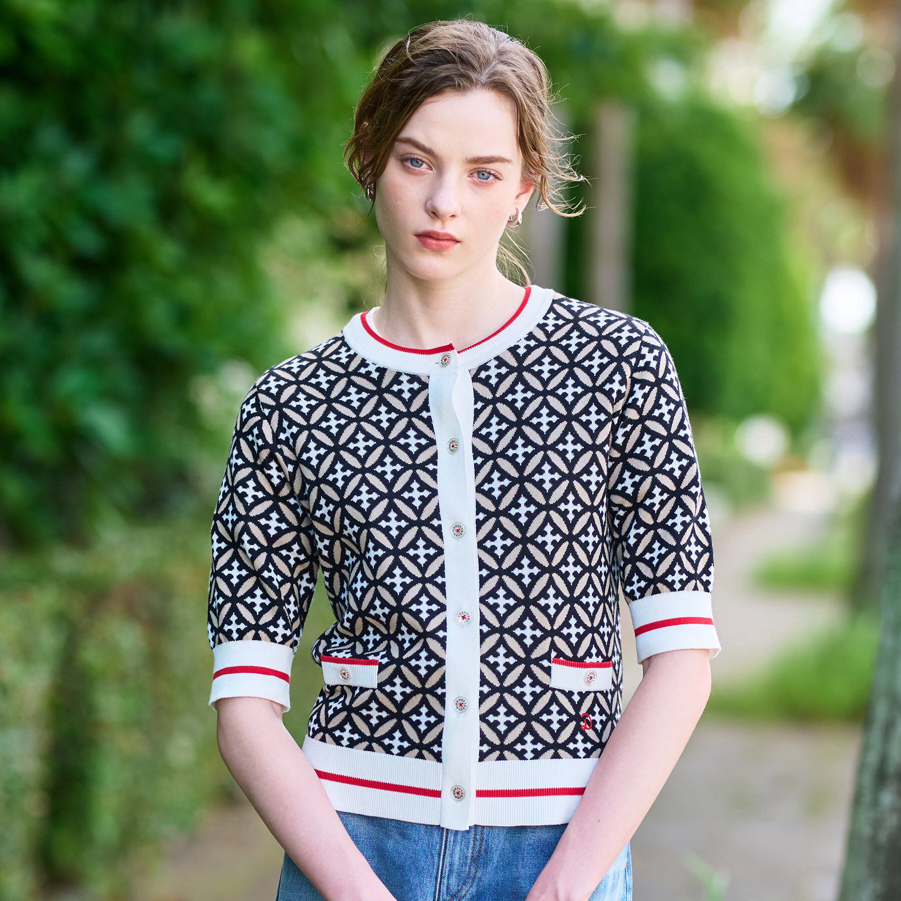 DRESSTERIOR「【美人百花/モデル美香着用】オーバーラップサークルハーフスリーブカーディガン」|カーディガン|