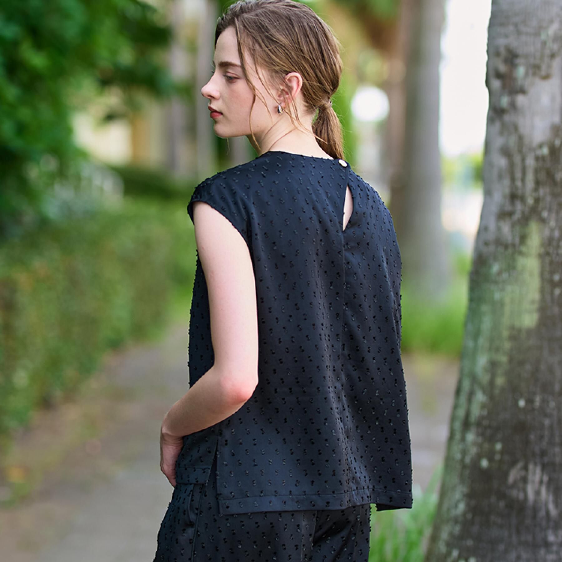 DRESSTERIOR「【セットアップ可/イージーケア】ドビーサテンフレンチスリーブブラウス」|シャツ・ブラウス|