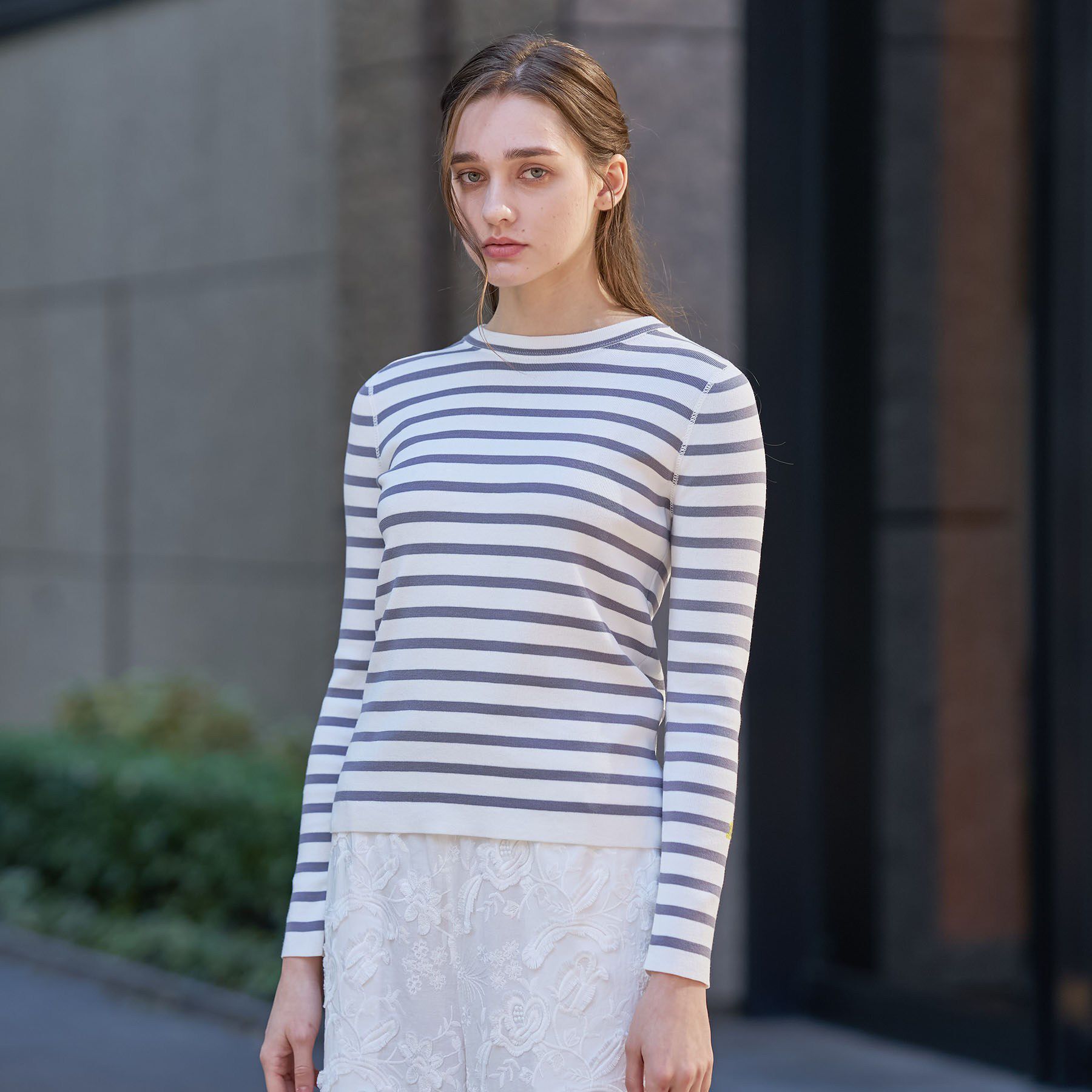 DRESSTERIOR「【ウォッシャブル】コットンフルニードルボーダーニット」|ニット・セーター|グレー(312)