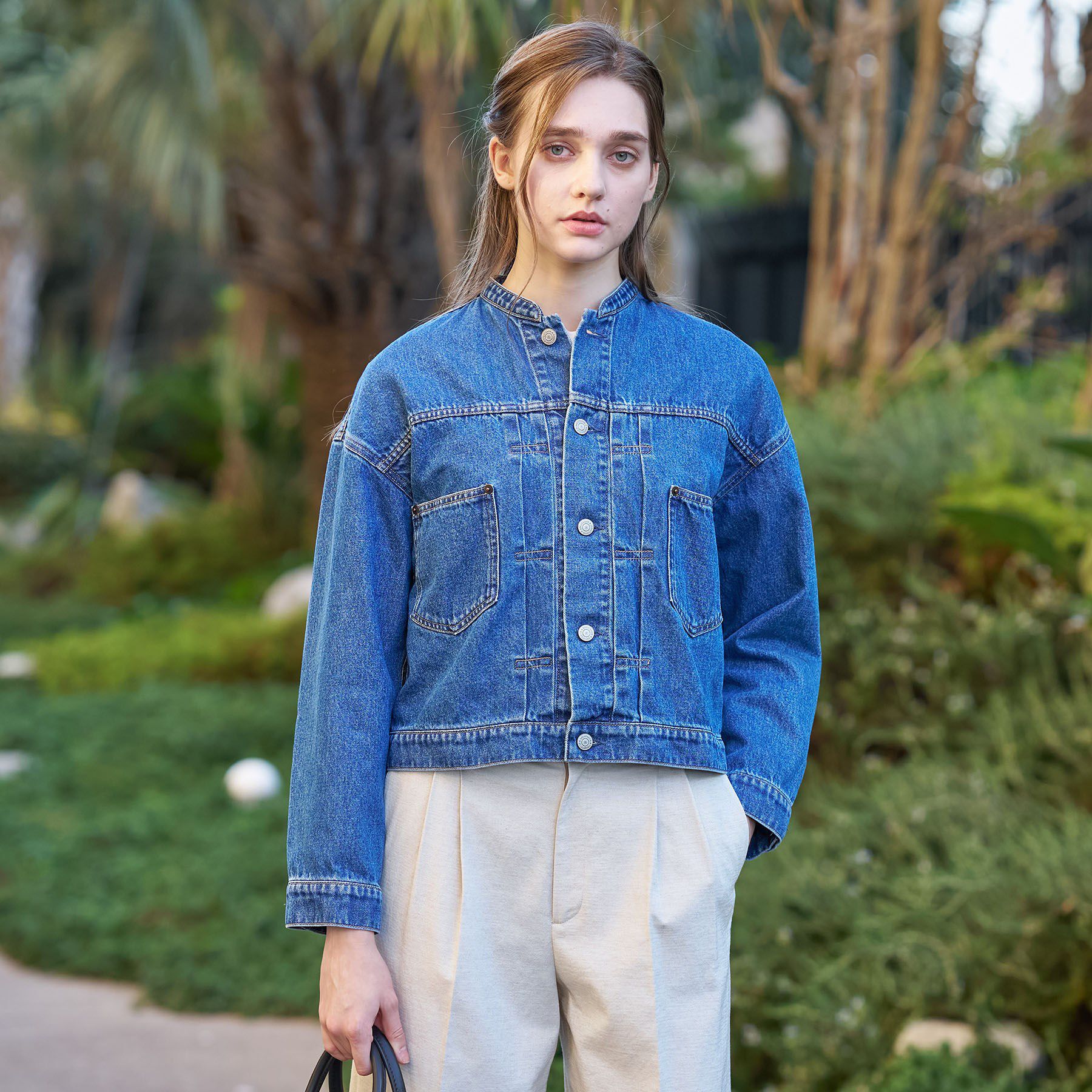 DRESSTERIOR「【ウォッシャブル】ヴィンテージバンドカラーGジャン」|デニムジャケット|