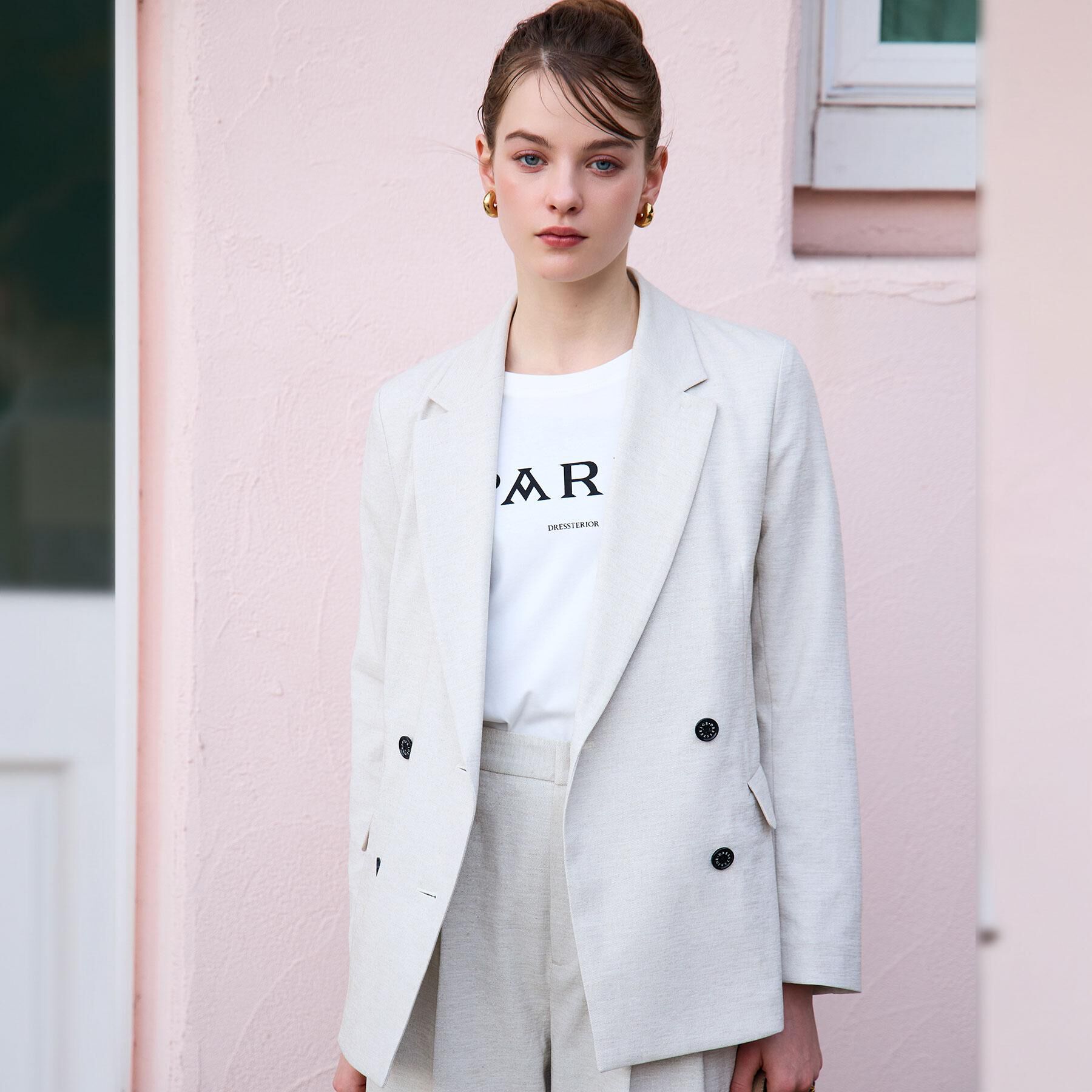 DRESSTERIOR「【セットアップ/可吸水速乾/ウォッシャブル】リネンブレンドオックスダブルジャケット」|テーラードジャケット|