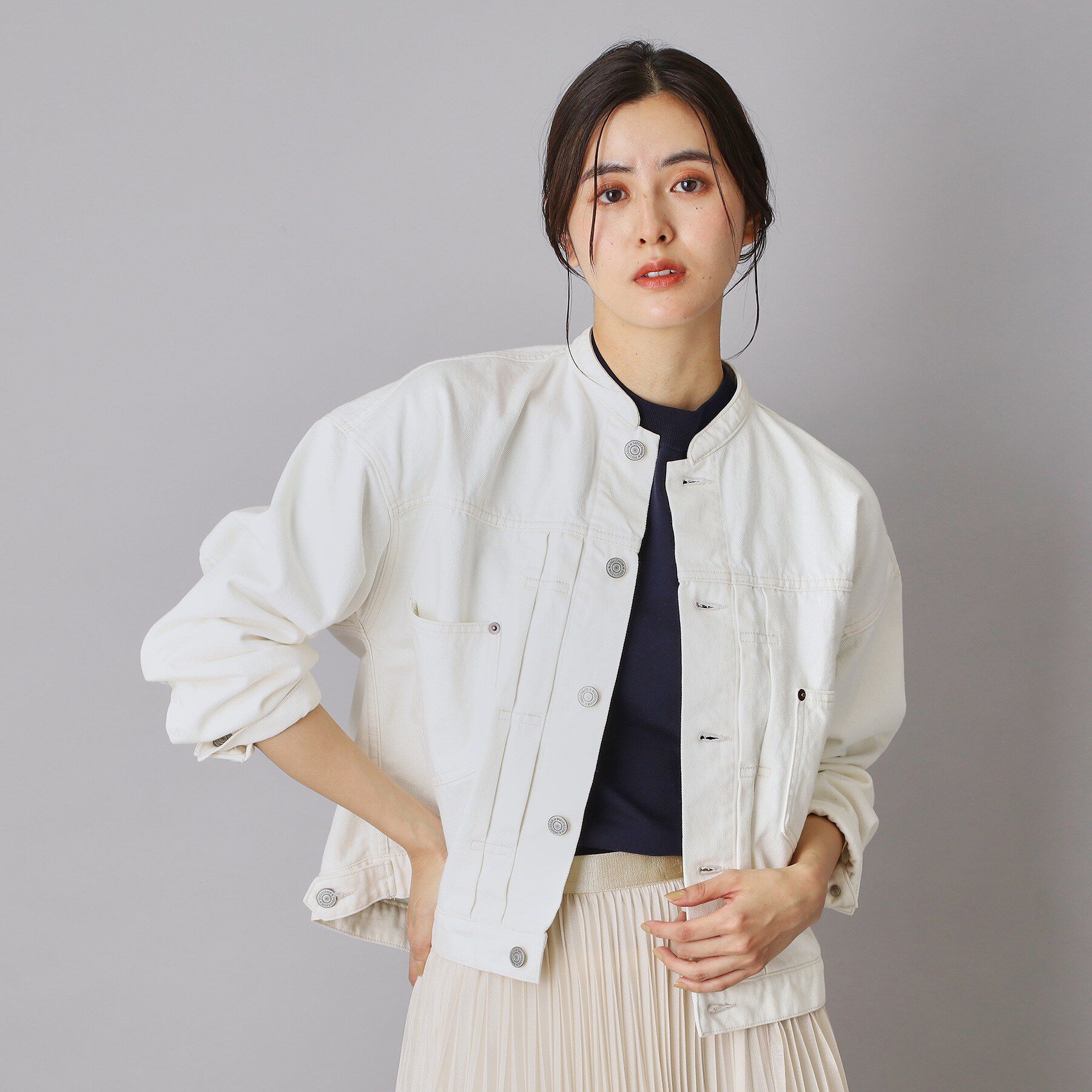 DRESSTERIOR「【ウォッシャブル】バンドカラー ホワイトＧジャン」|デニムジャケット|