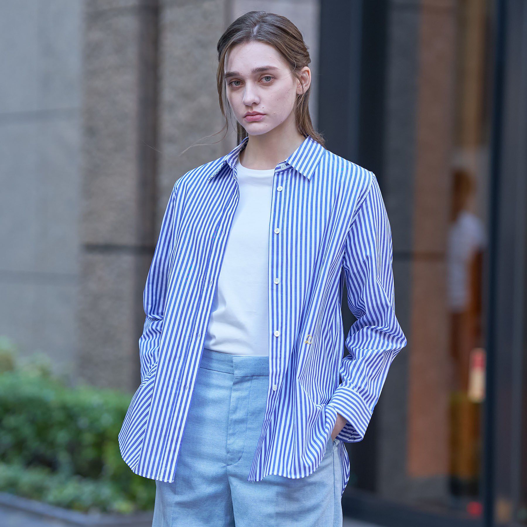 DRESSTERIOR「オーバーシルエットストライプシャツ」|シャツ・ブラウス|ブルー(391)