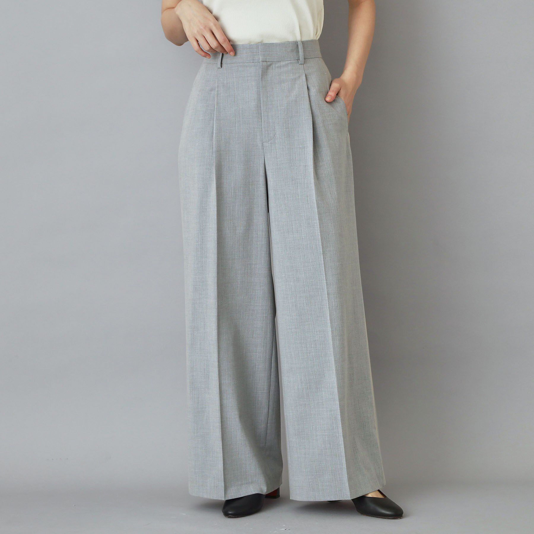 DRESSTERIOR「【セットアップ可】ストライプ2WAYストレッチサイドラインワイドパンツ」|その他|グレー(312)