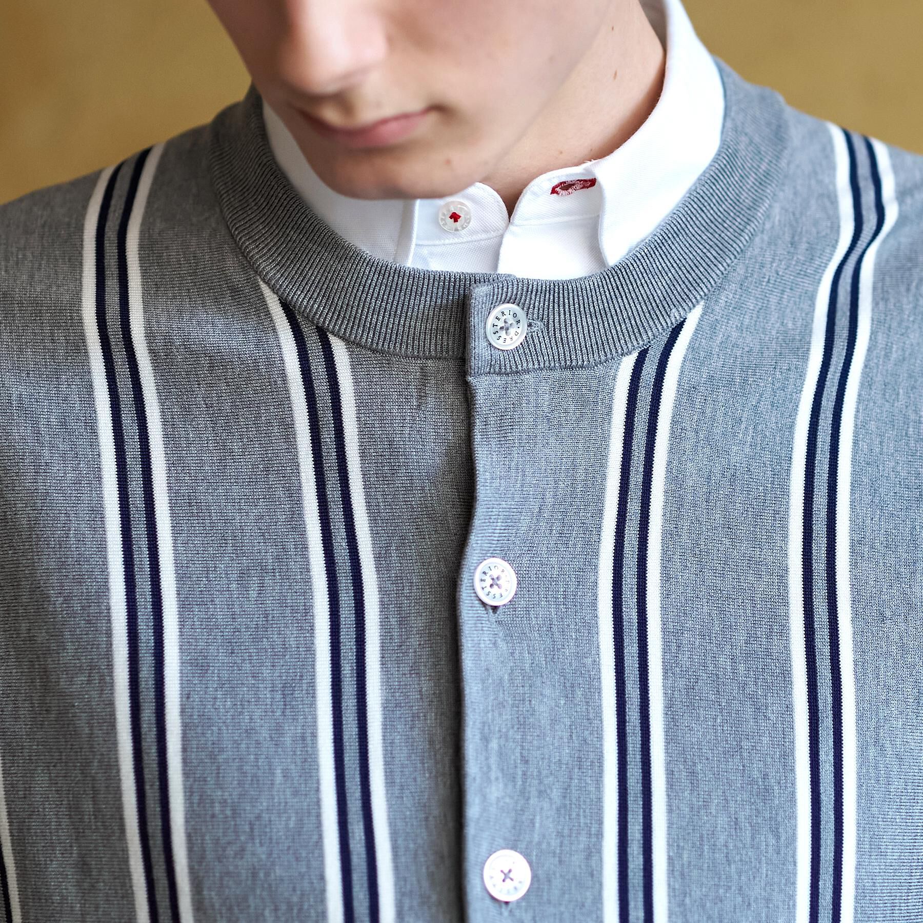 DRESSTERIOR「【ウォッシャブル】ウールレーヨン ストライプラウンドネックカーディガン」|カーディガン|