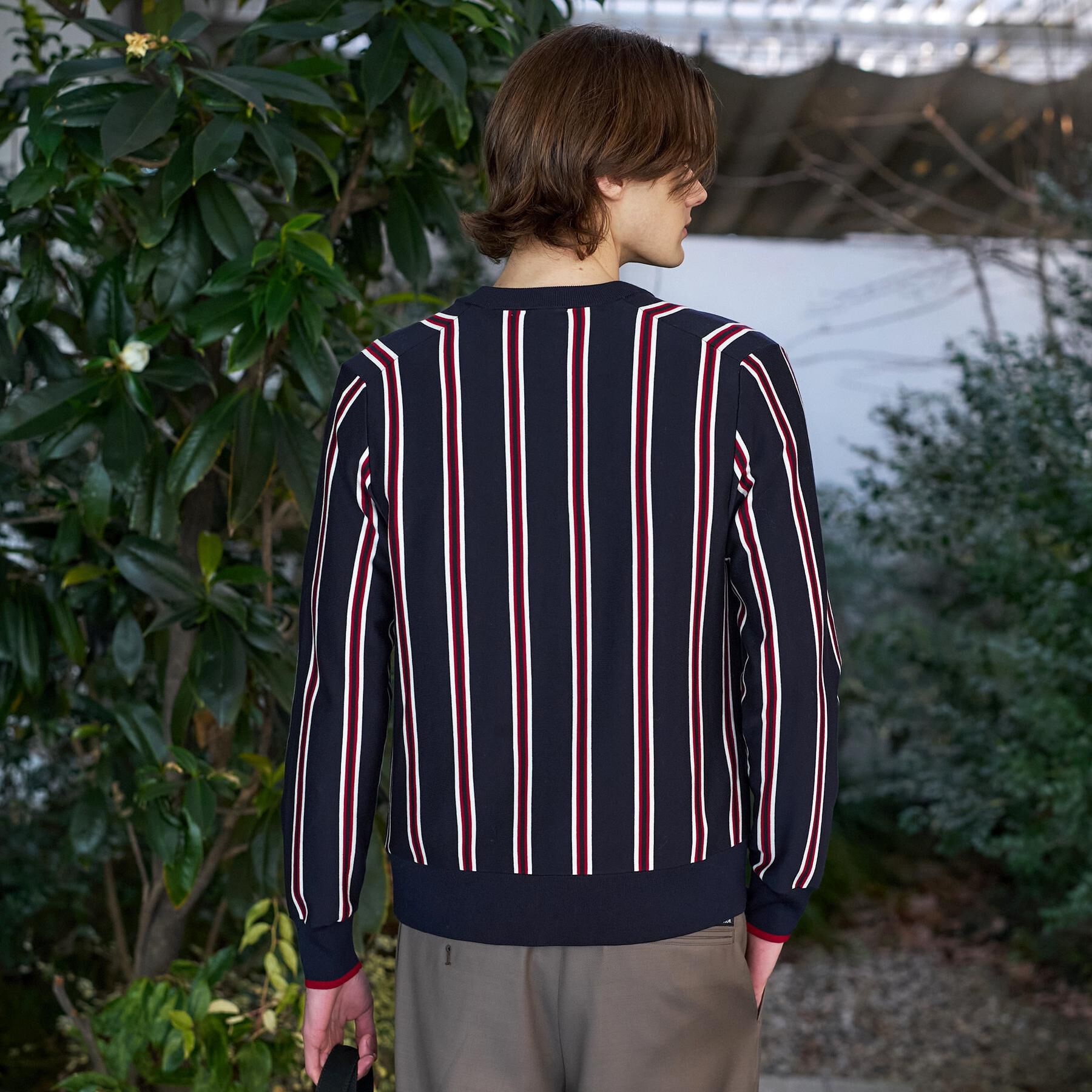 DRESSTERIOR「【ウォッシャブル】ウールレーヨン ストライプラウンドネックカーディガン」|カーディガン|