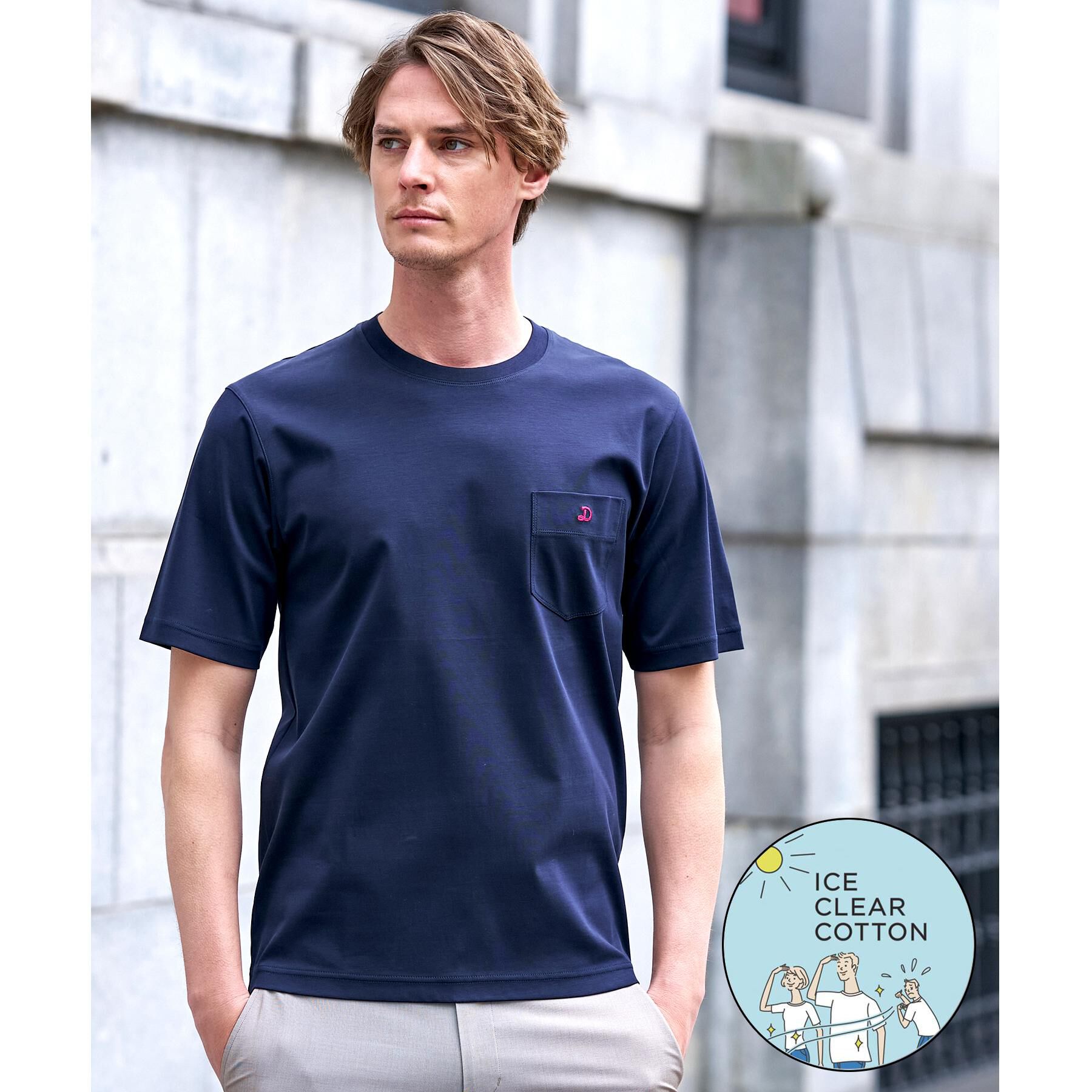 DRESSTERIOR「【接触冷感／抗菌防臭／消臭】ICE CLEAR COTTON ポケットTシャツ」|Tシャツ・カットソー|ネイビー(094)