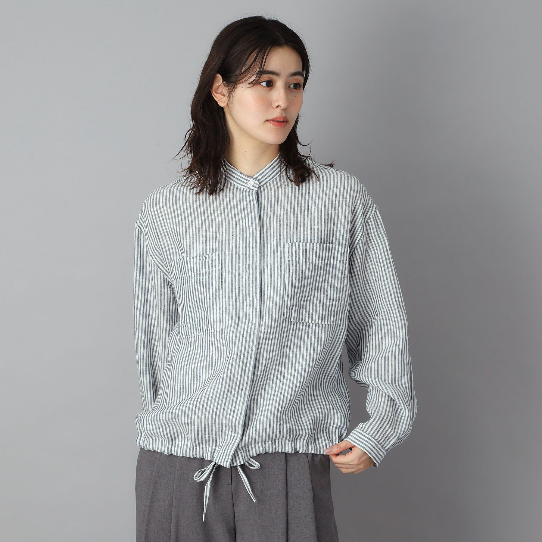 DRESSTERIOR「ストライプリネン ドロストシャツ」|シャツ・ブラウス|