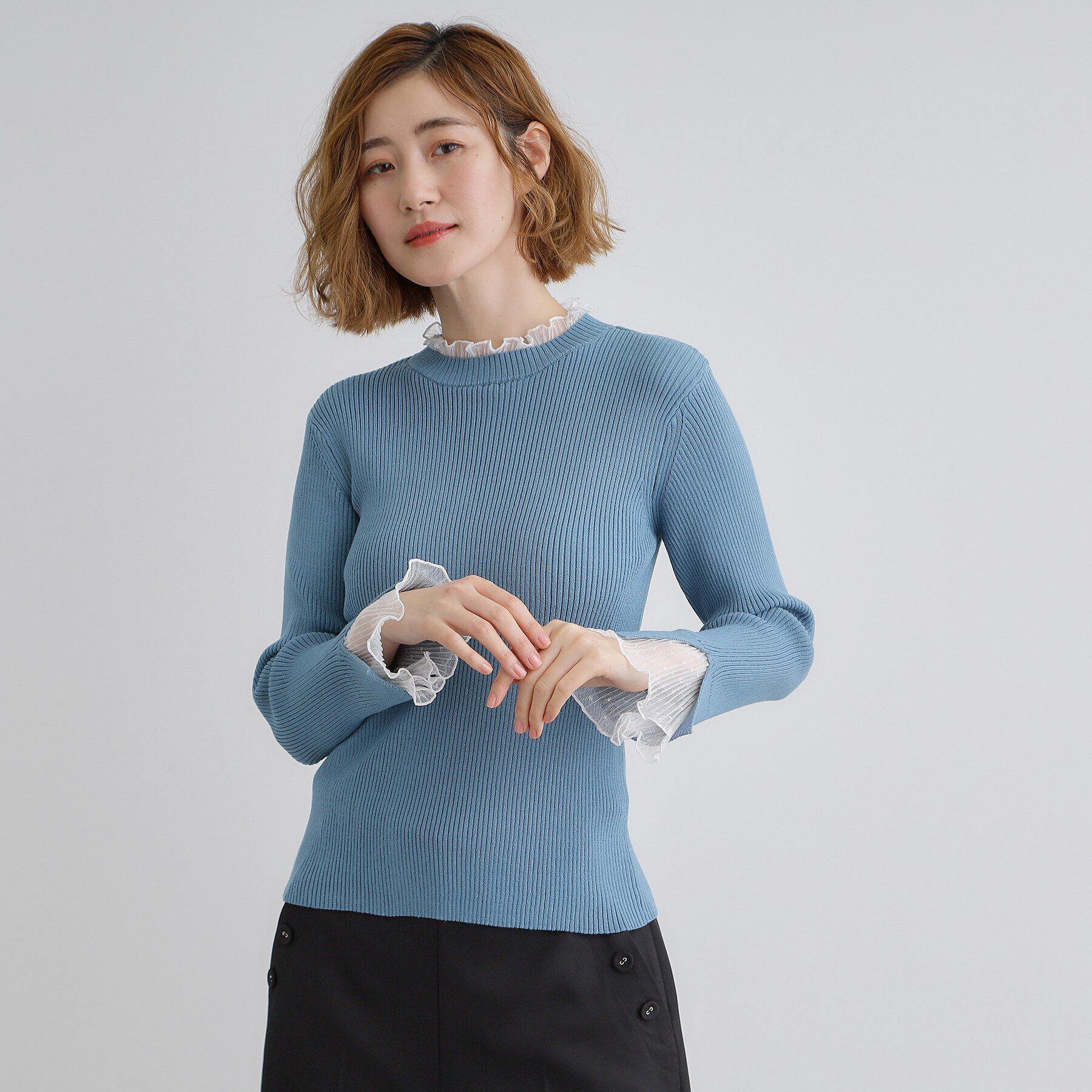 grove「チュールプリーツレイヤードプルオーバー」|ニット・セーター|ブルー(092)
