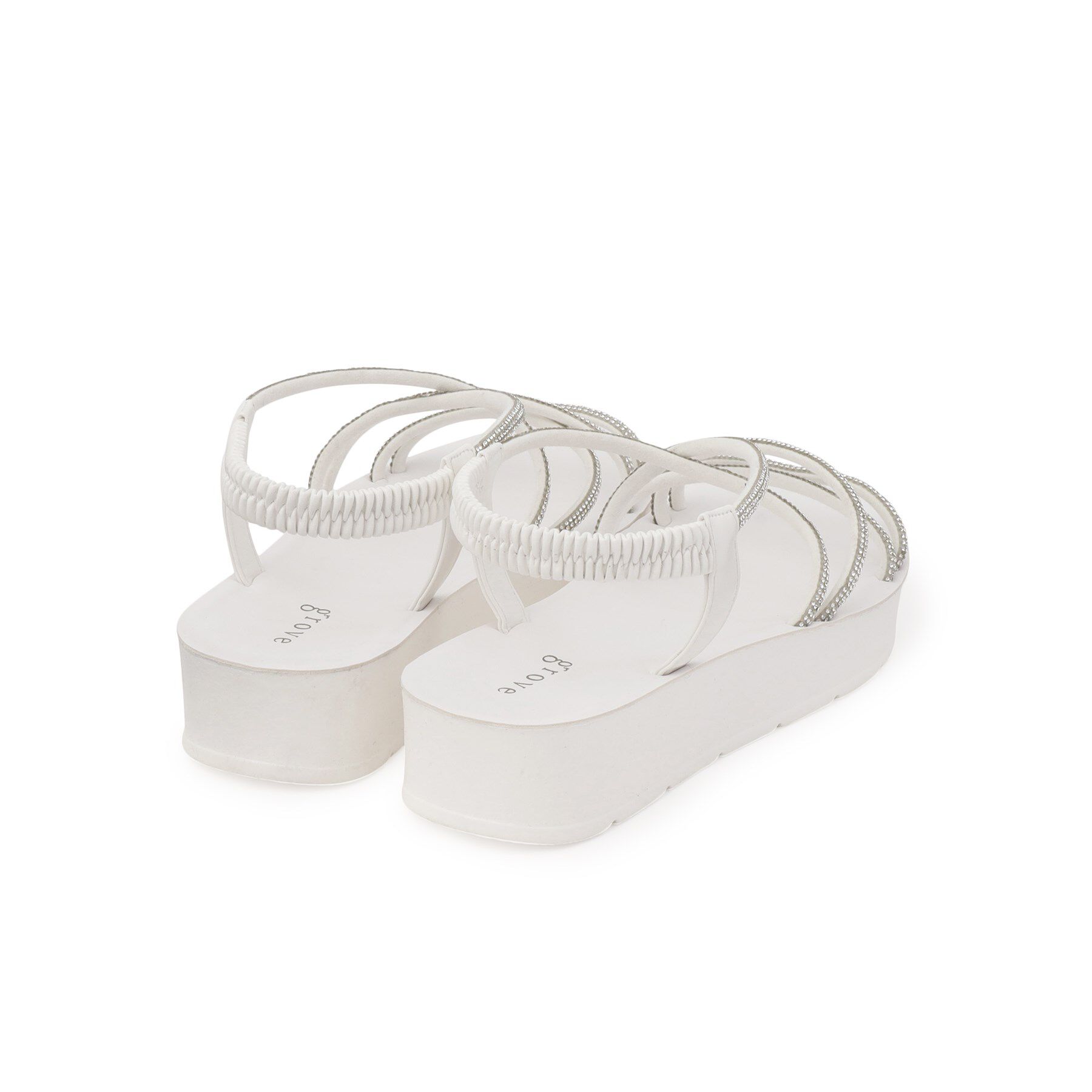 grove「【新色追加・人間工学】ワンタッチラインストーンストラップ厚底サンダル」|サンダル|