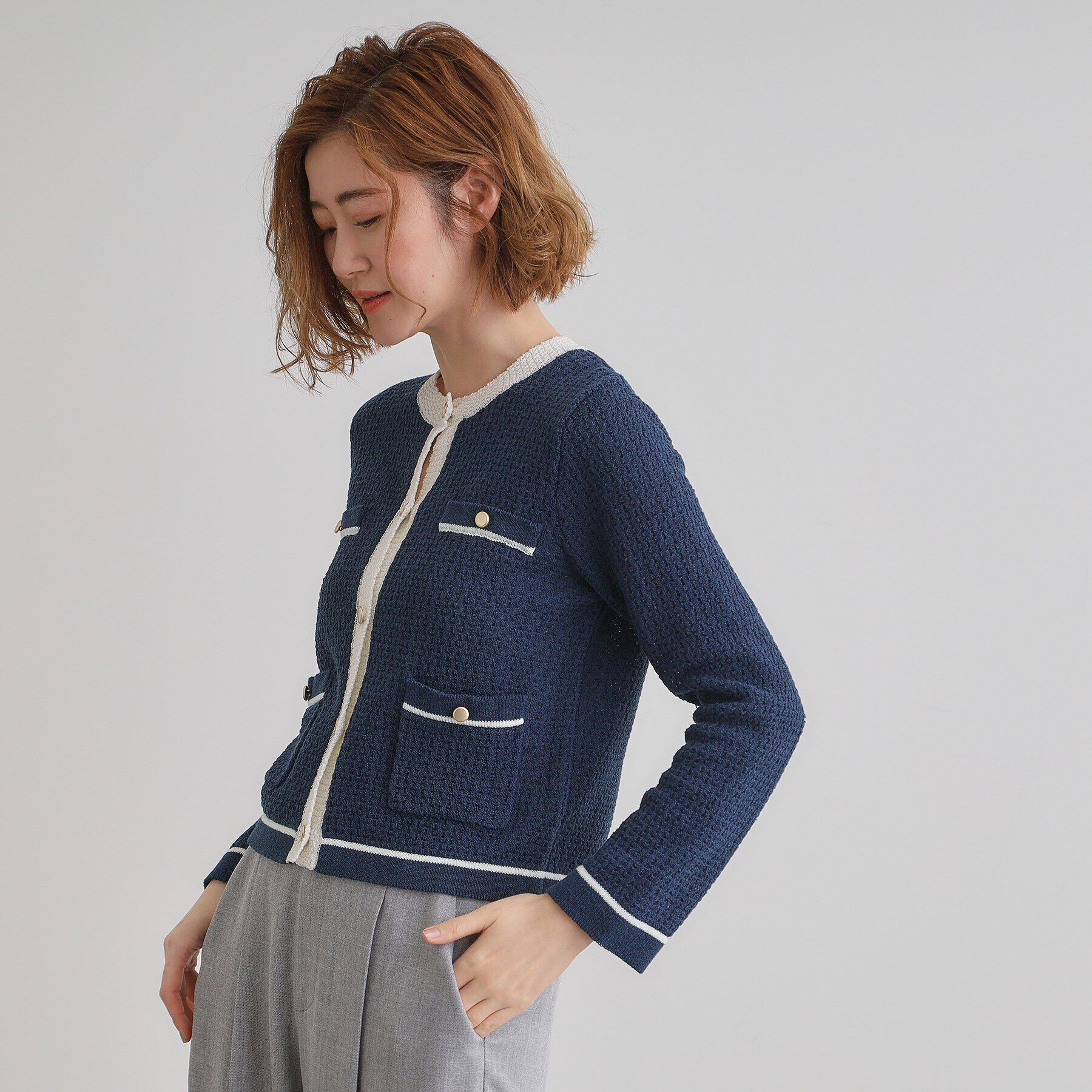 grove「バイカラーニットジャケット」|カーディガン|