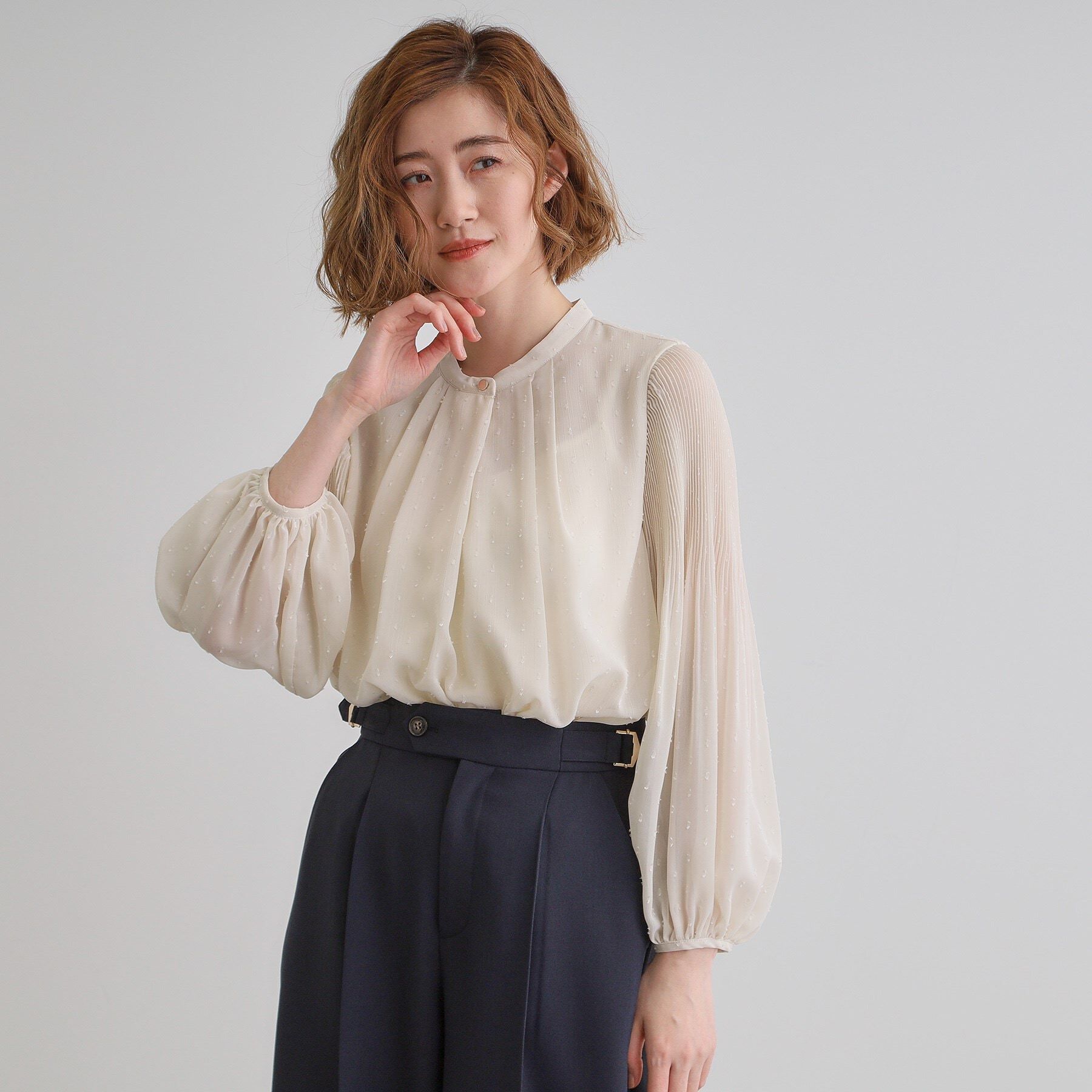 grove「【華やか】プリントアソート袖プリーツブラウス」|シャツ・ブラウス|