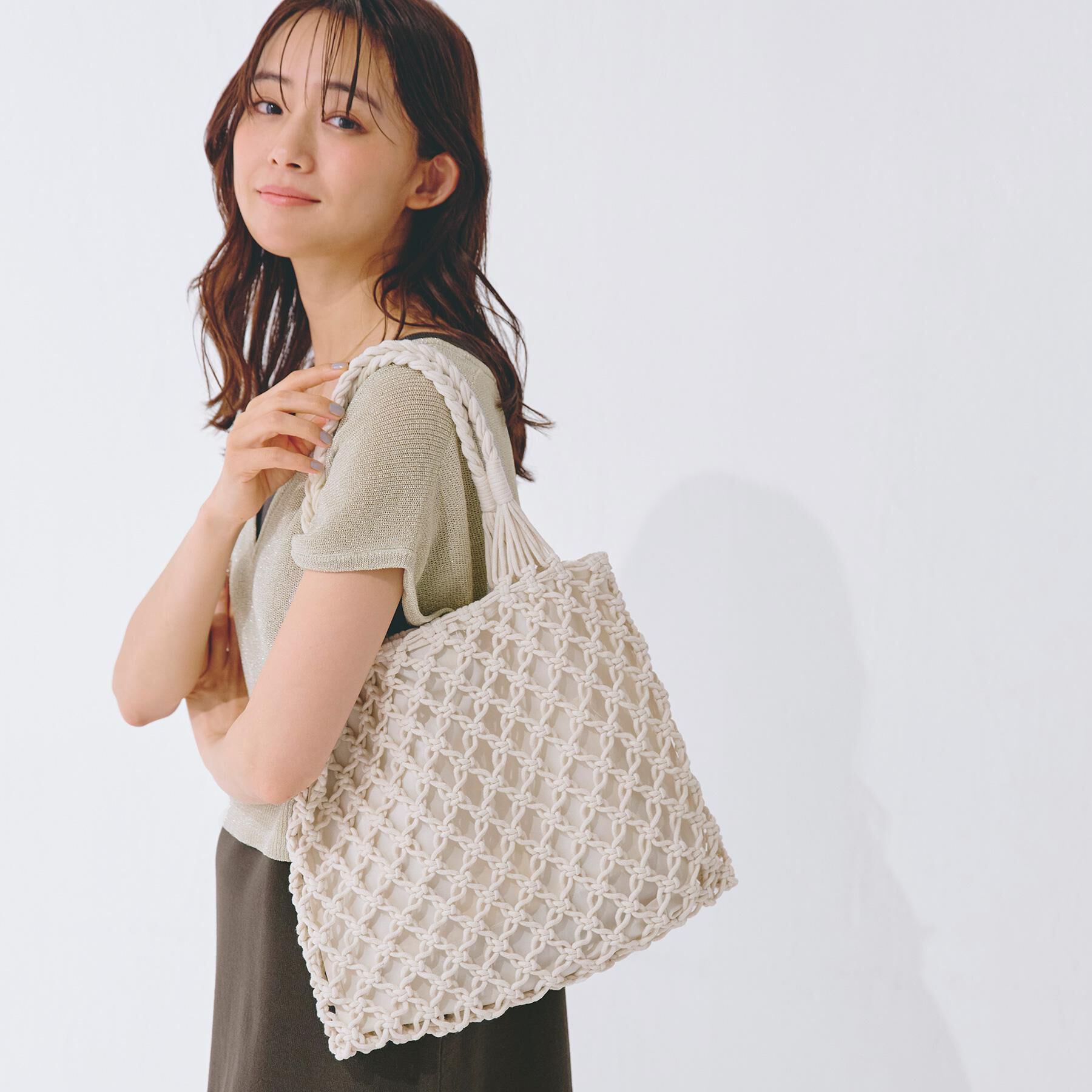 grove「マクラメトート」|トートバッグ|アイボリー(004)