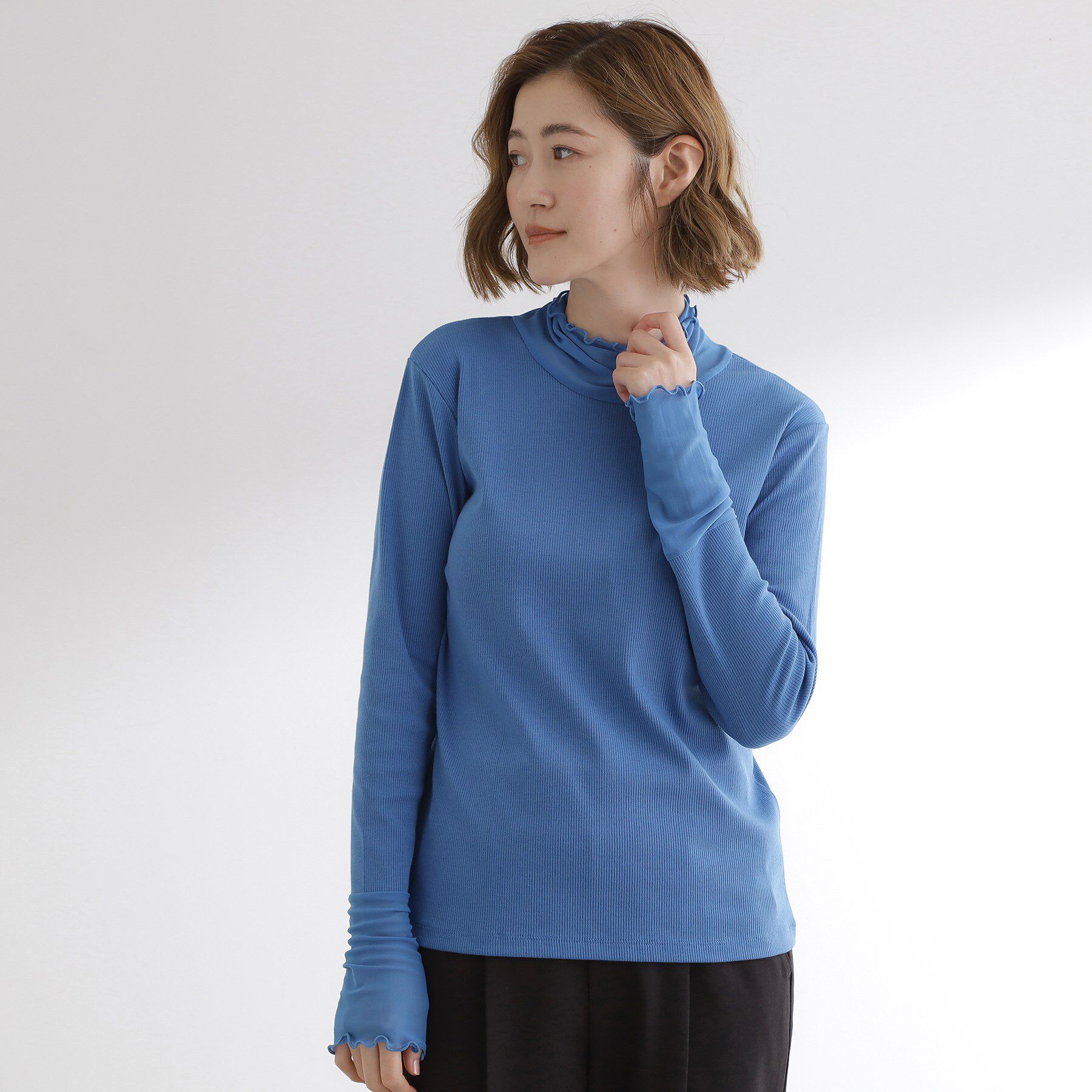 grove「シアー切替ハイネックプルオーバー」|Tシャツ・カットソー|ブルー(091)