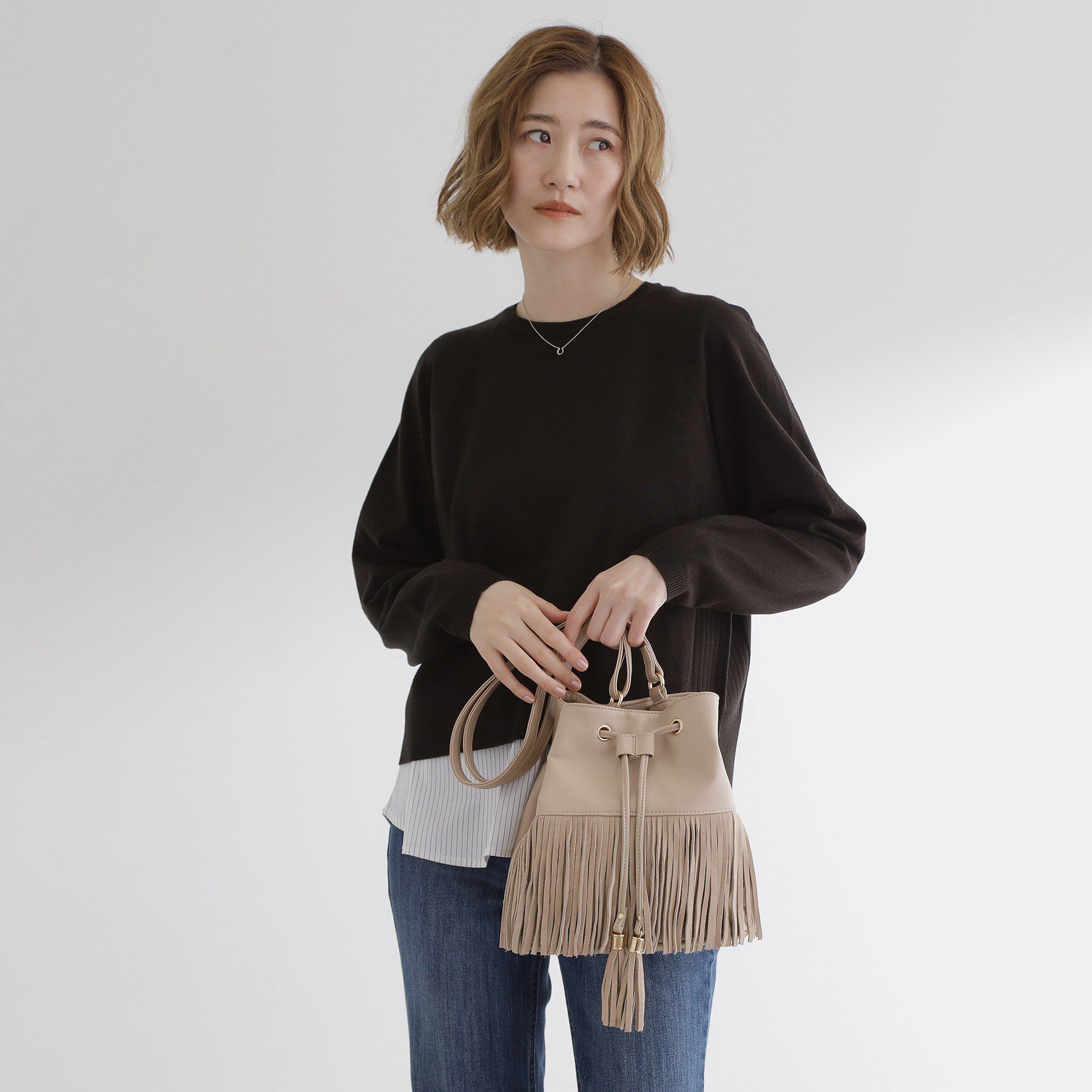grove「スエードフリンジ巾着ショルダーバッグ」|ショルダー・メッセンジャー|
