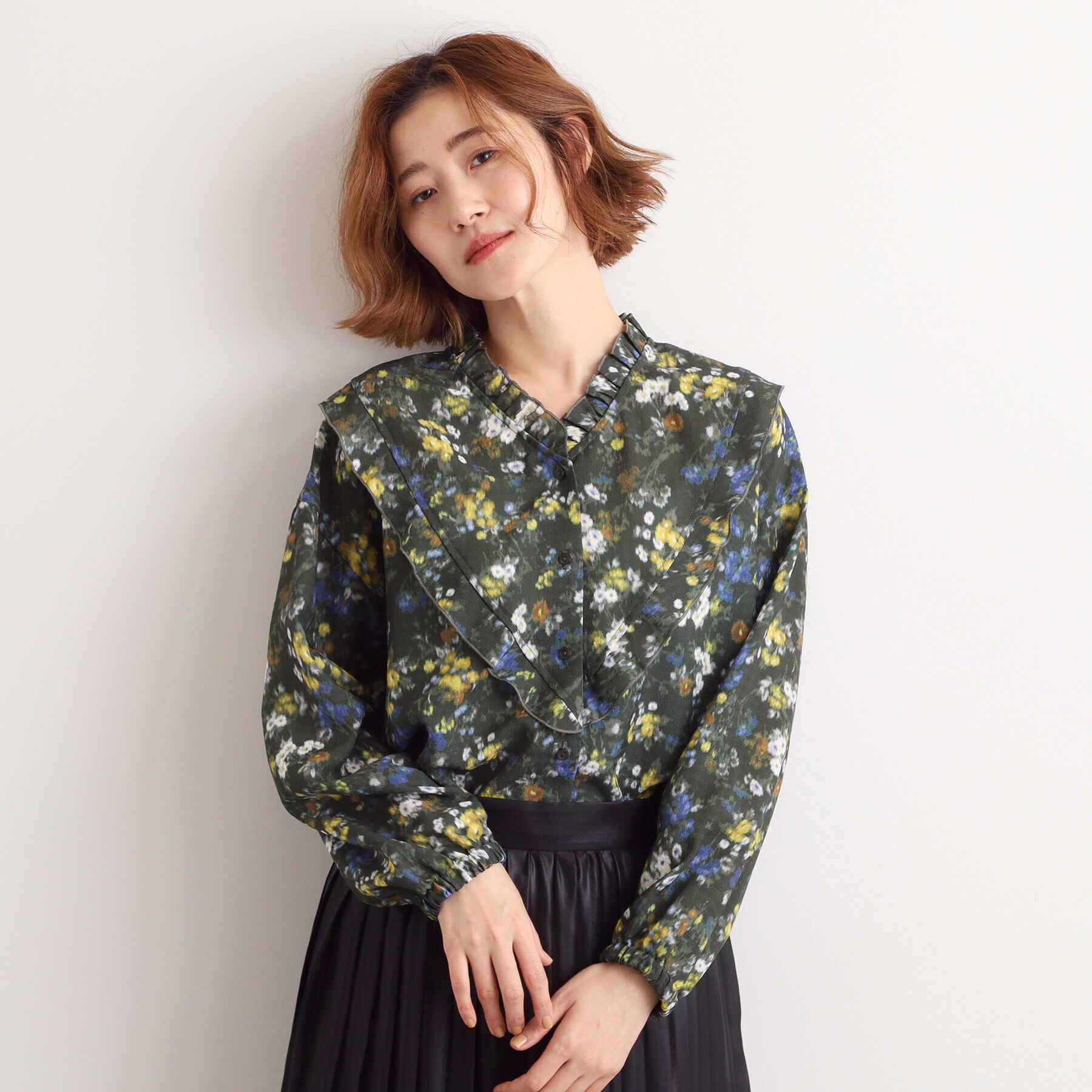 grove「カスリフラワープリントブラウス」|シャツ・ブラウス|グリーン(124)