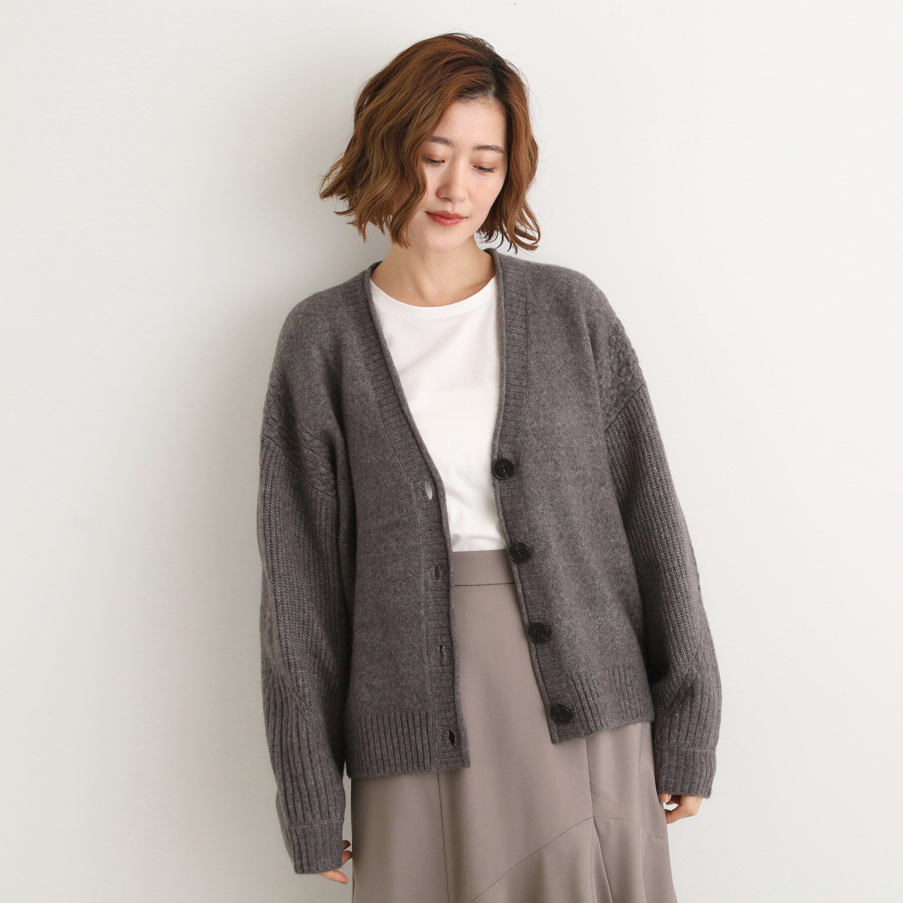 grove「ケーブルアクセント Vネックカーディガン」|カーディガン|