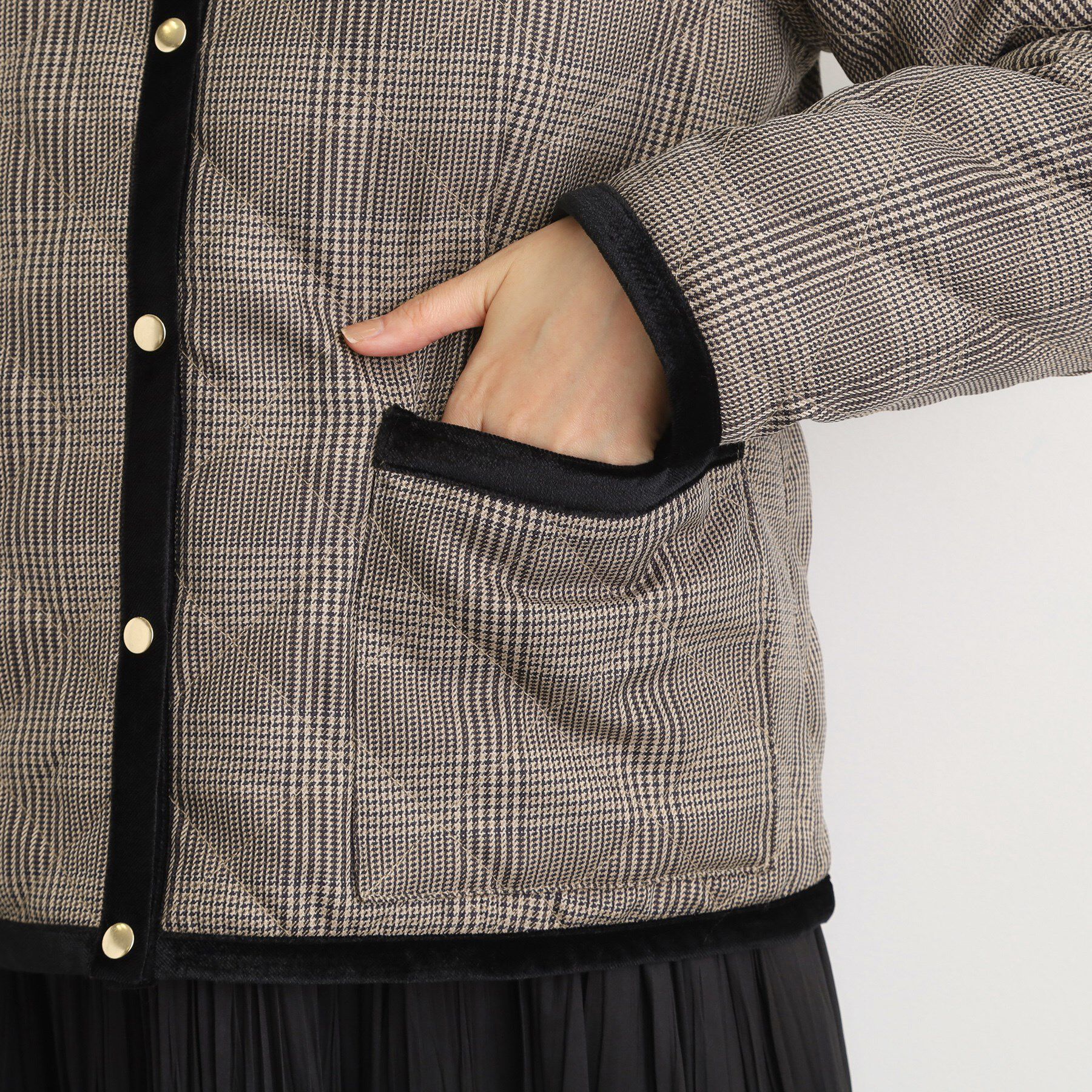 grove「【2WAY・リバーシブル】一枚でチェック柄も無地も！キルトジャケット」|ブルゾン・スタジャン|