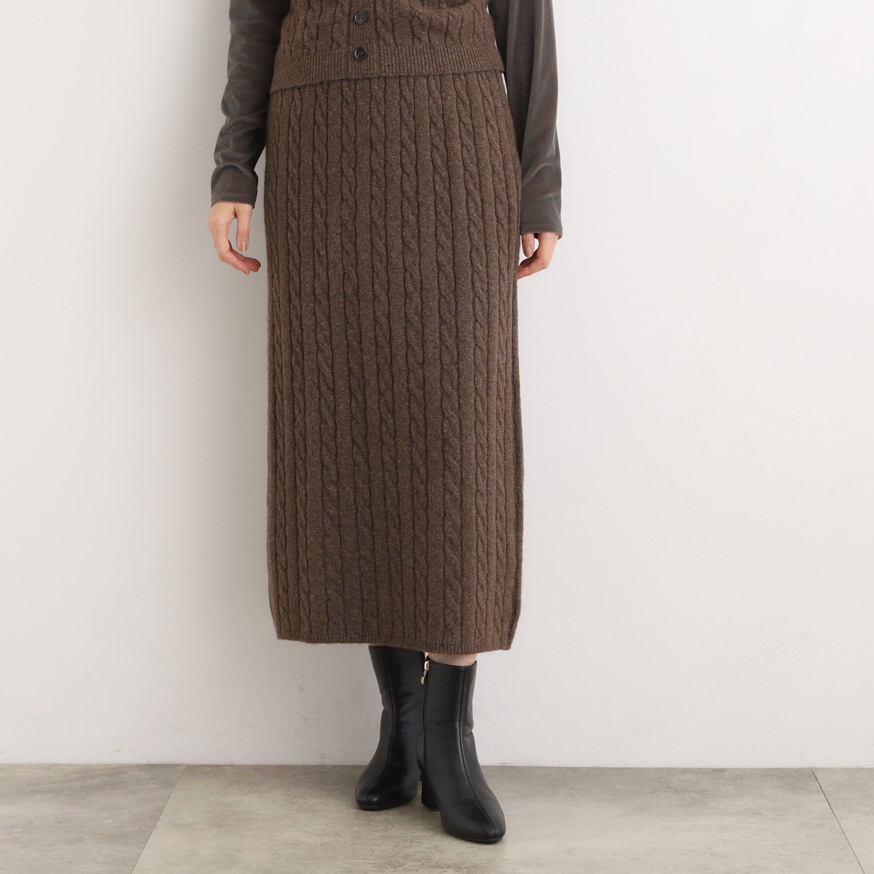 grove「【SETITEM】ケーブルニットスカート」|スカート|ブラウン(044)
