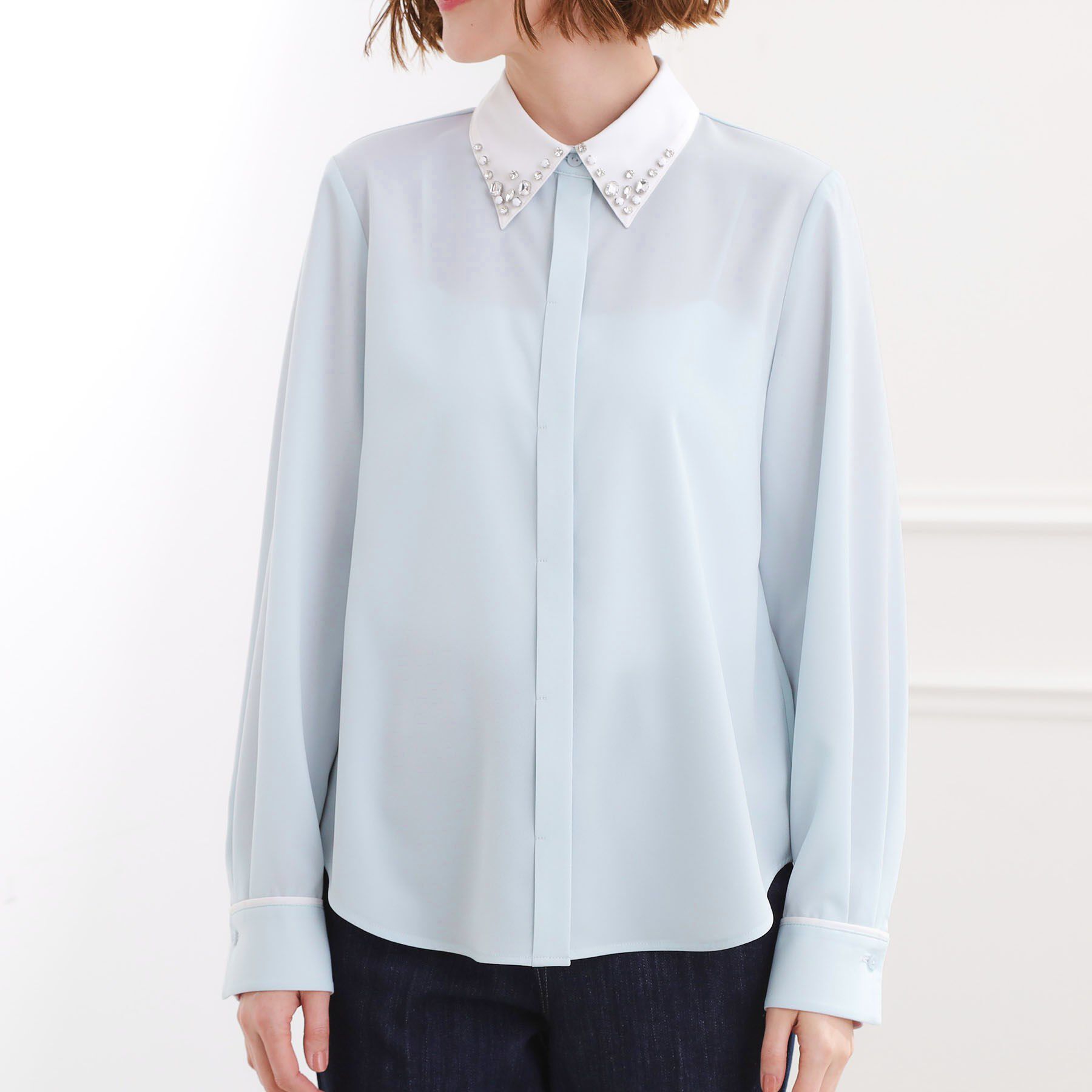 grove「ビジューカラー とろみシャツ」|シャツ・ブラウス|