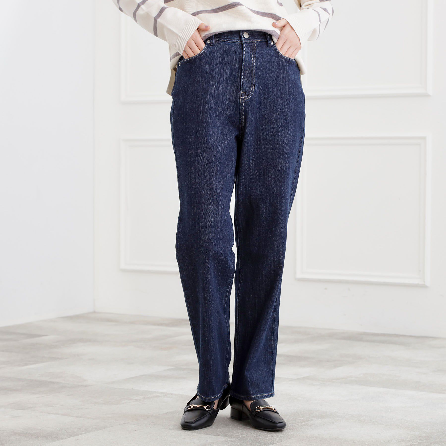 grove「【貴島明日香さん着用・選べる着丈】大人のためのストレートデニムパンツ」|デニム|ネイビー(094)