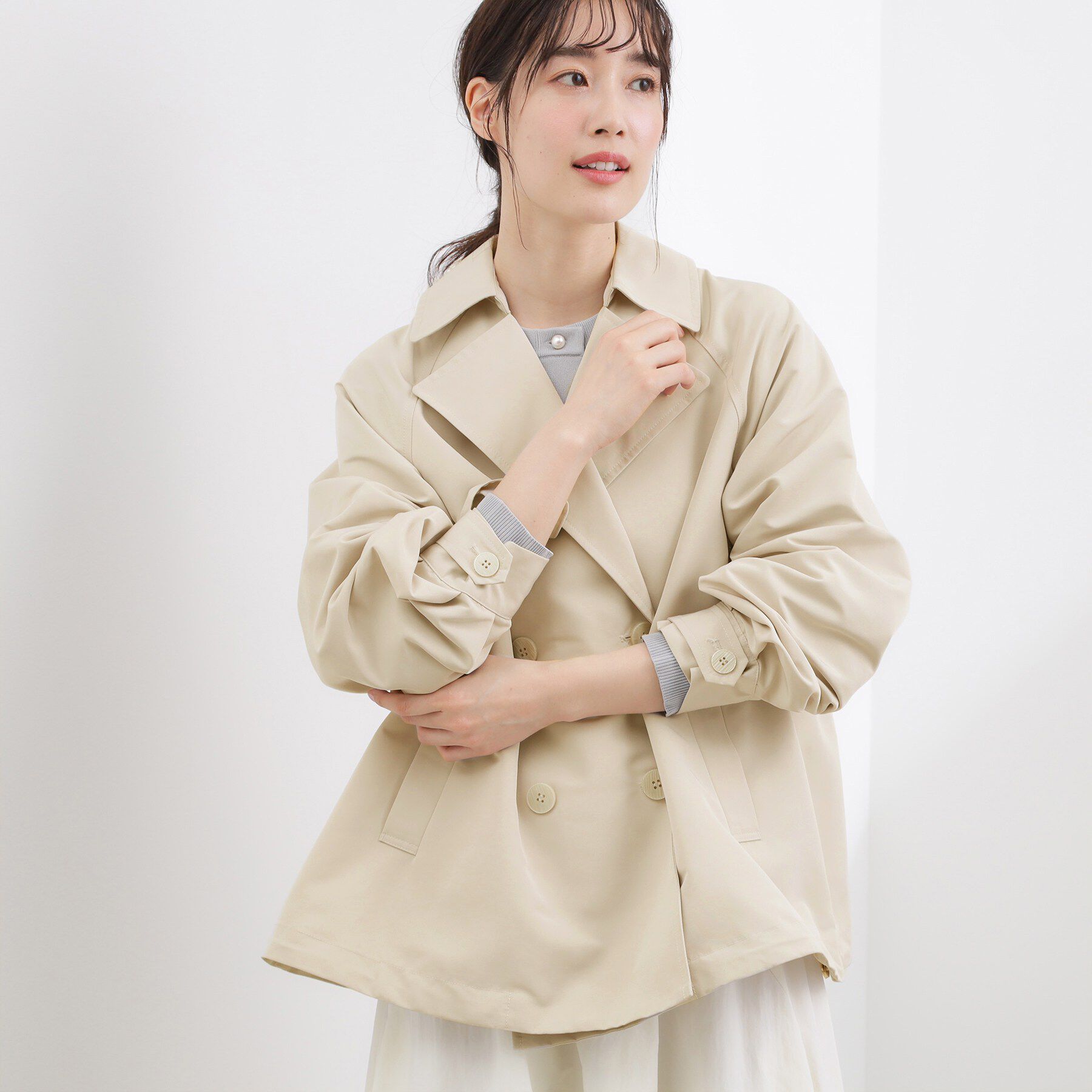 grove「【貴島明日香さん着用】【撥水／シルエット2WAY】軽やかミドルトレンチコート」|トレンチコート|