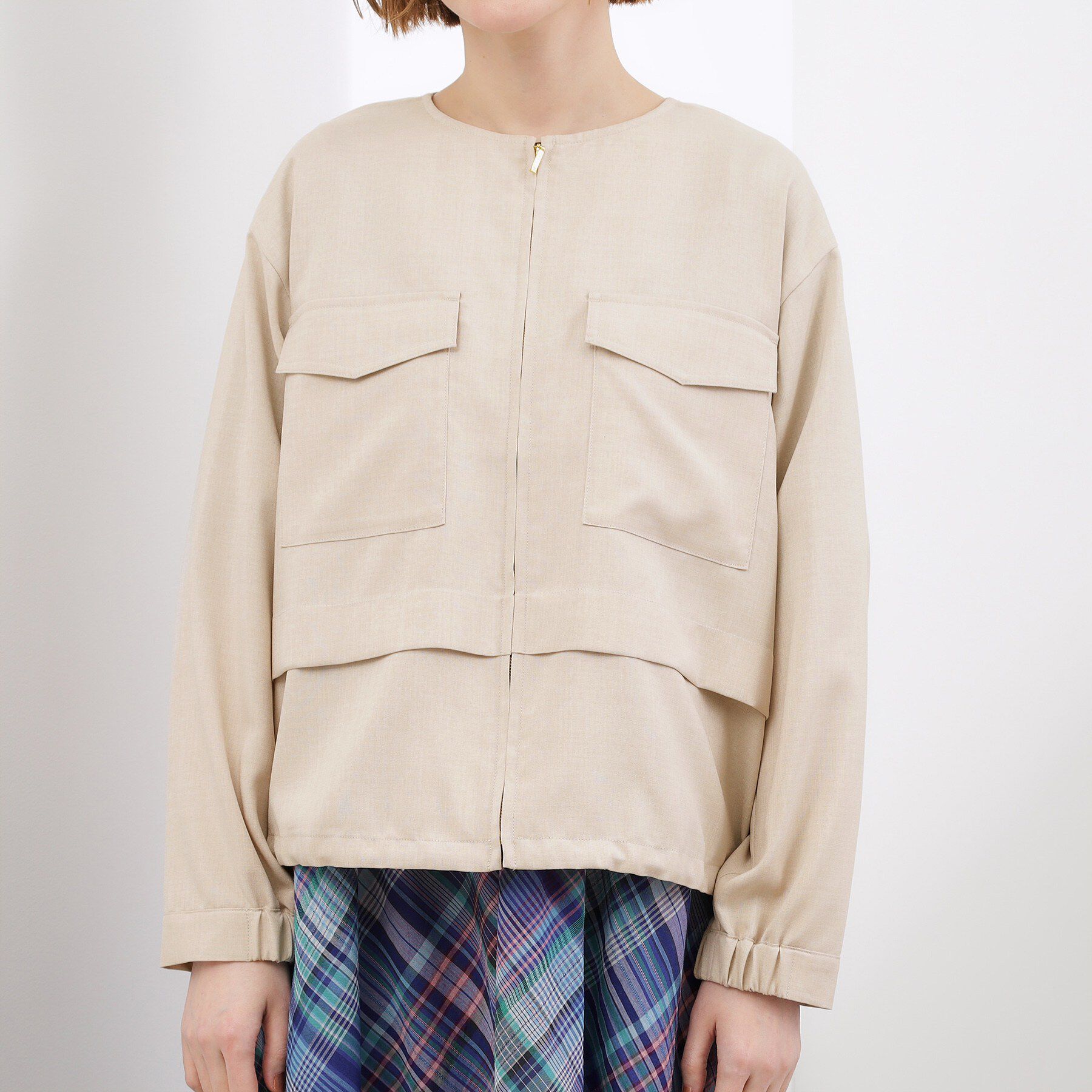 grove「【貴島明日香さん着用・洗える】麻調ノーカラーブルゾン」|ブルゾン・スタジャン|