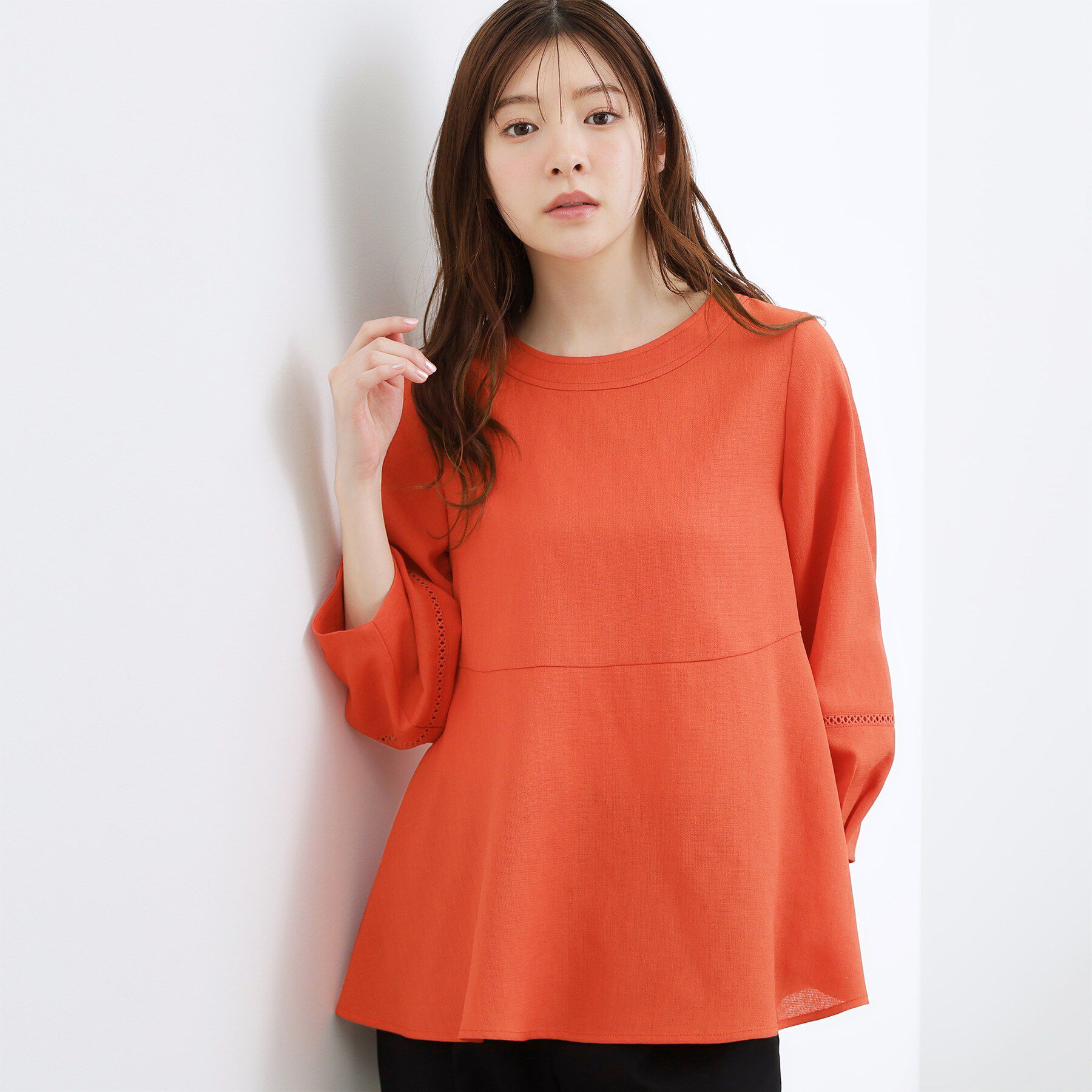 grove「【体型カバーも叶う】麻調メッシュランタンスリーブブラウス」|シャツ・ブラウス|レッド(061)