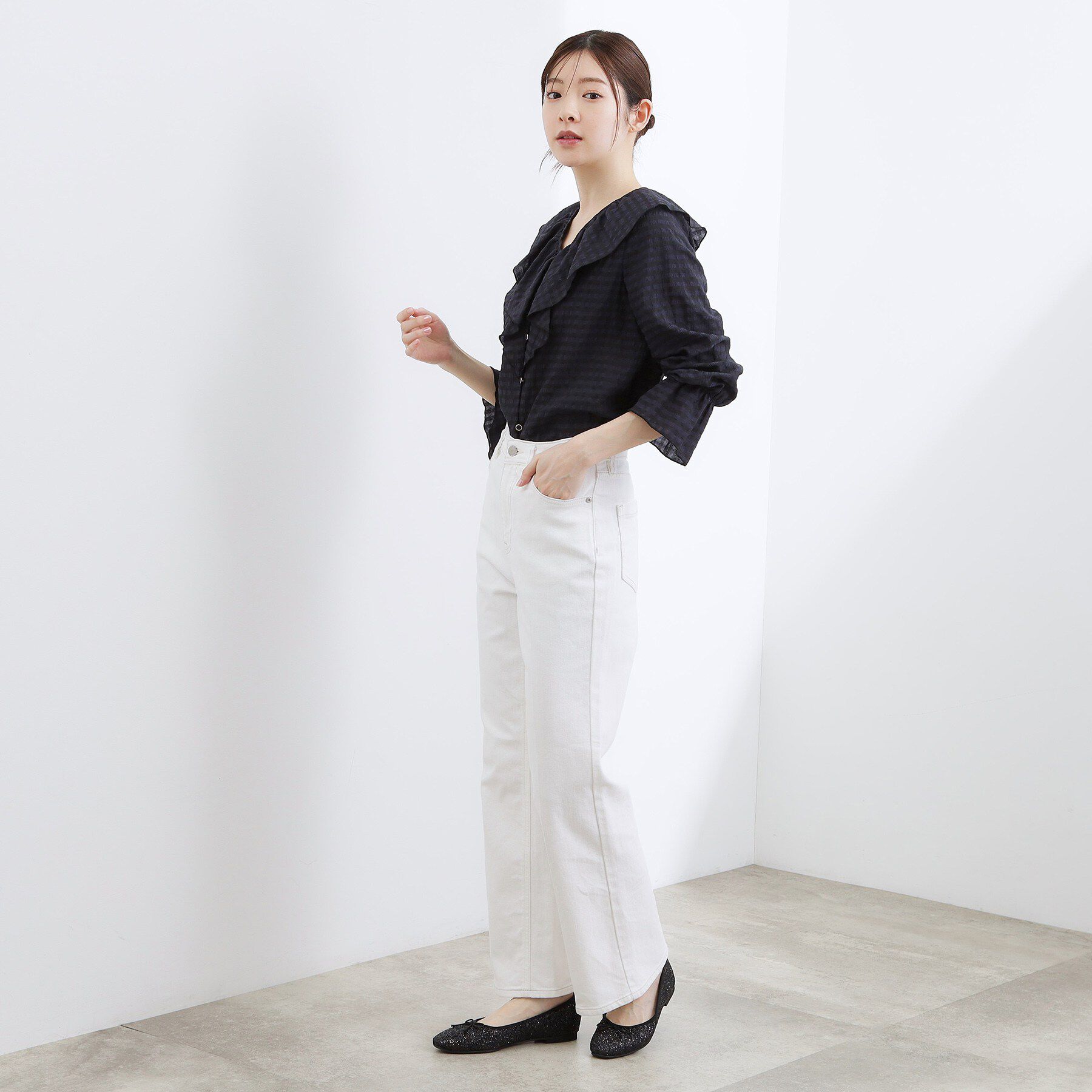 grove「大人の華やぎチェックフリルブラウス」|シャツ・ブラウス|