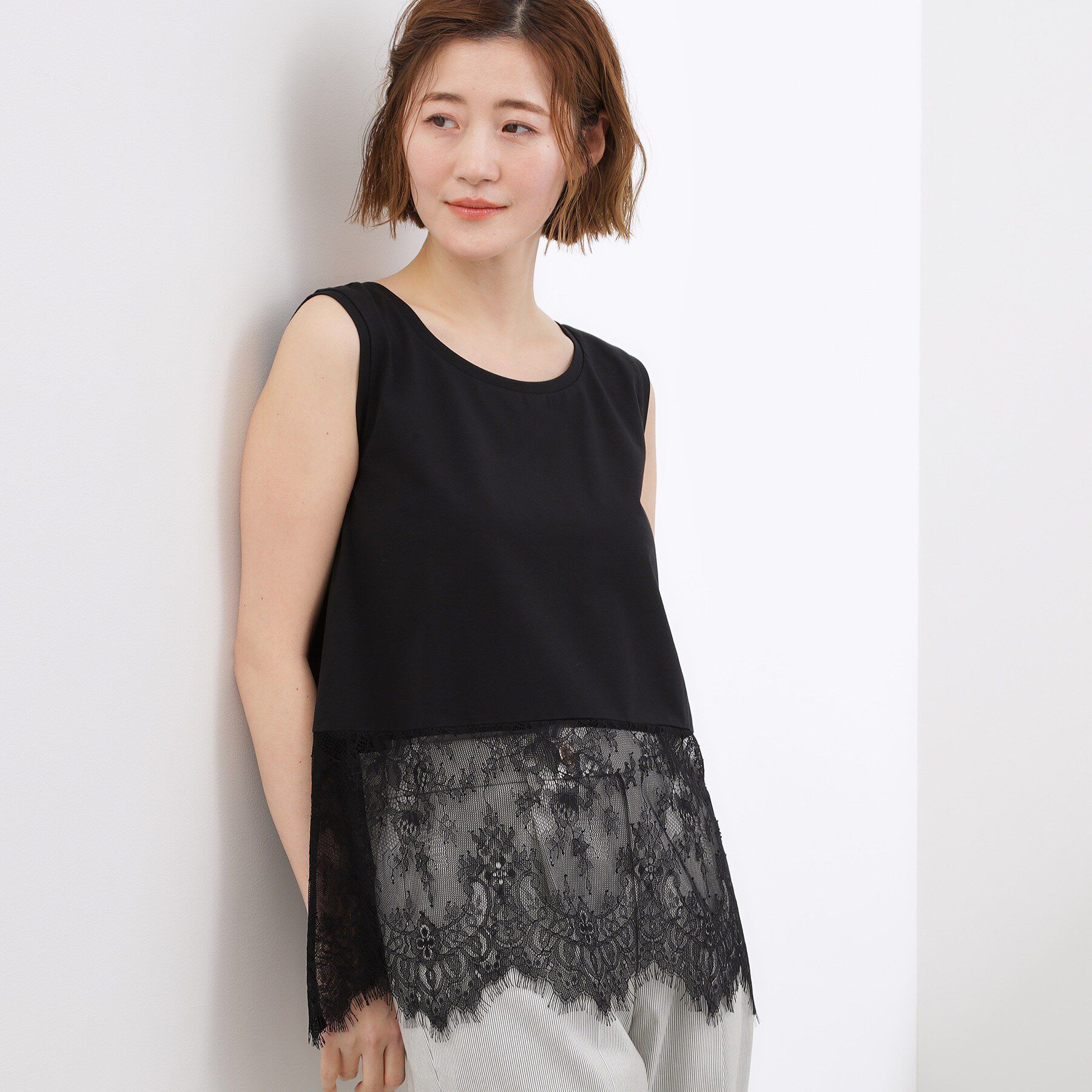 grove「【貴島明日香さん着用】裾レイヤードタンクトップ」|キャミソール|ブラックレース(41