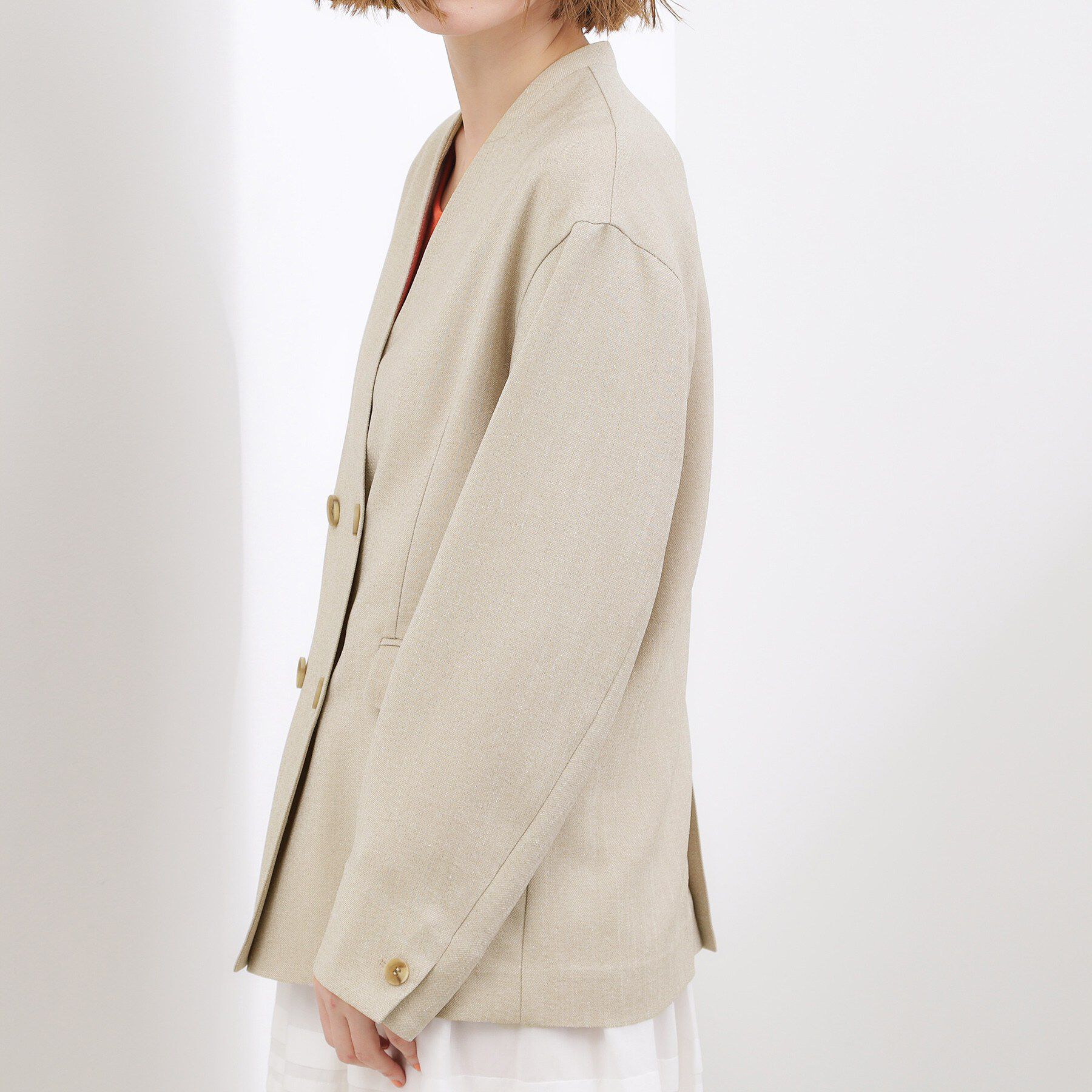 grove「【貴島明日香さん着用】リネンライクカラーレスジャケット」|ノーカラージャケット|