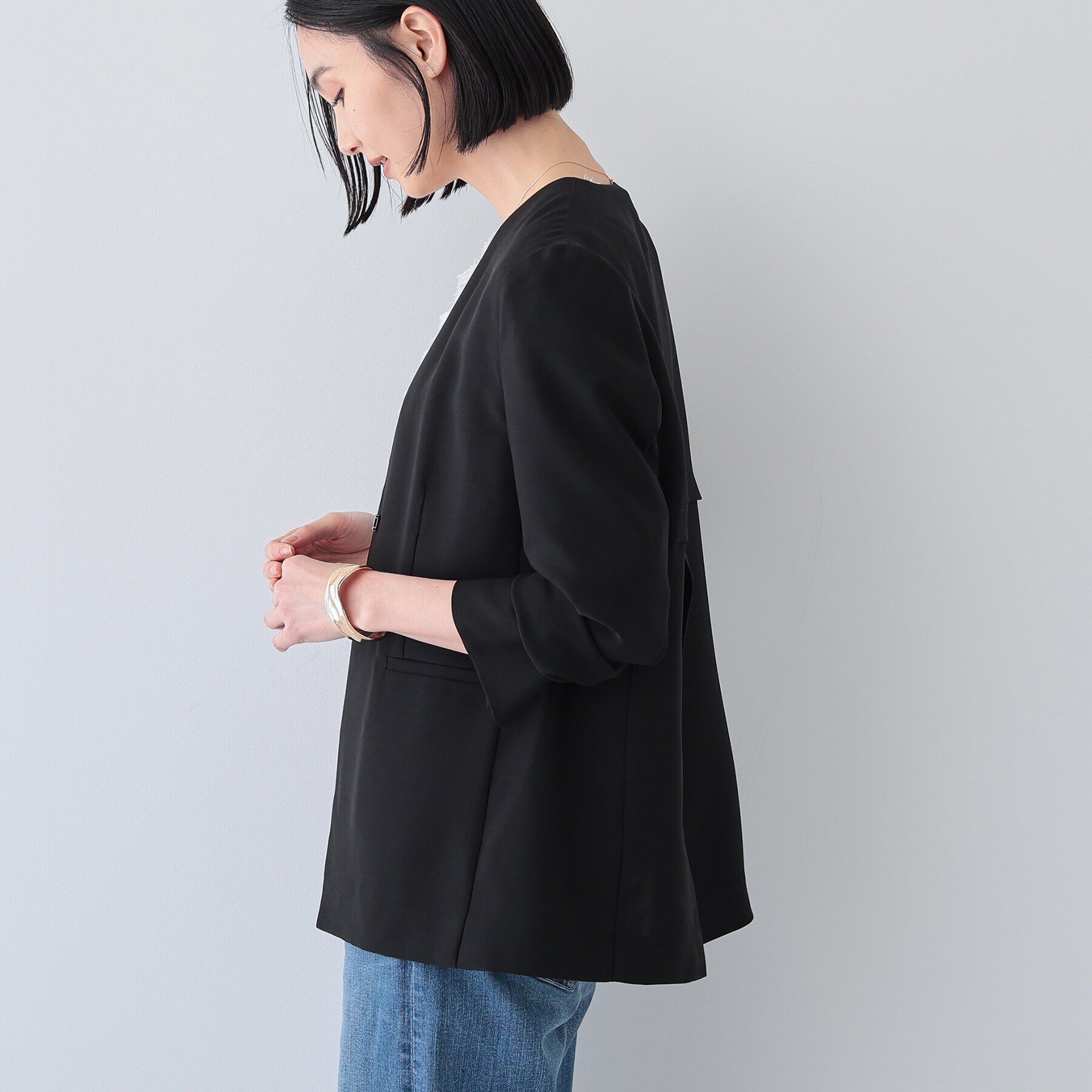 INDIVI「【洗える／バックシャン】ハンサムノーカラージャケット」|ノーカラージャケット|