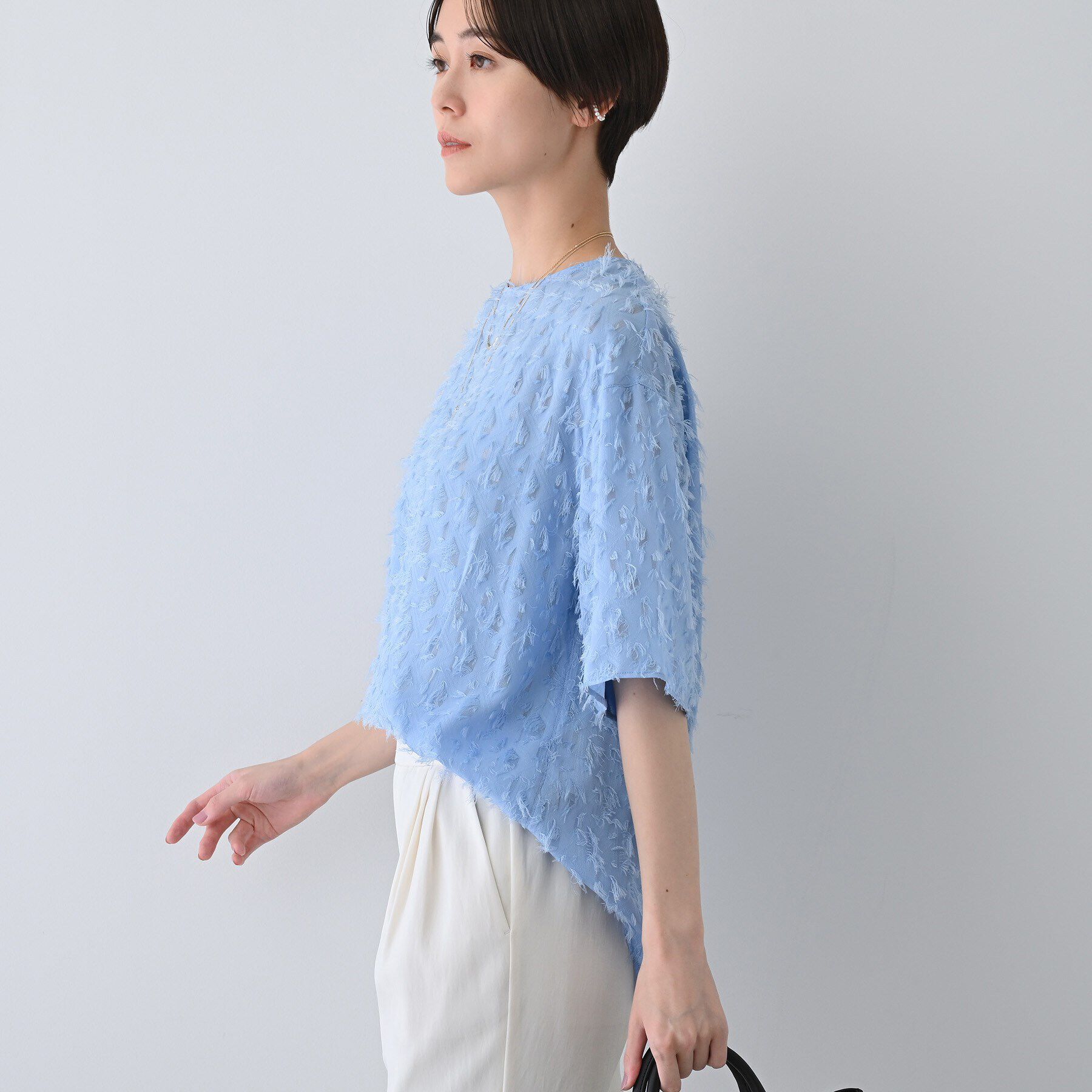 INDIVI「【トレンド／ヘアリー】フリンジカットジャカードTブラウス」|シャツ・ブラウス|