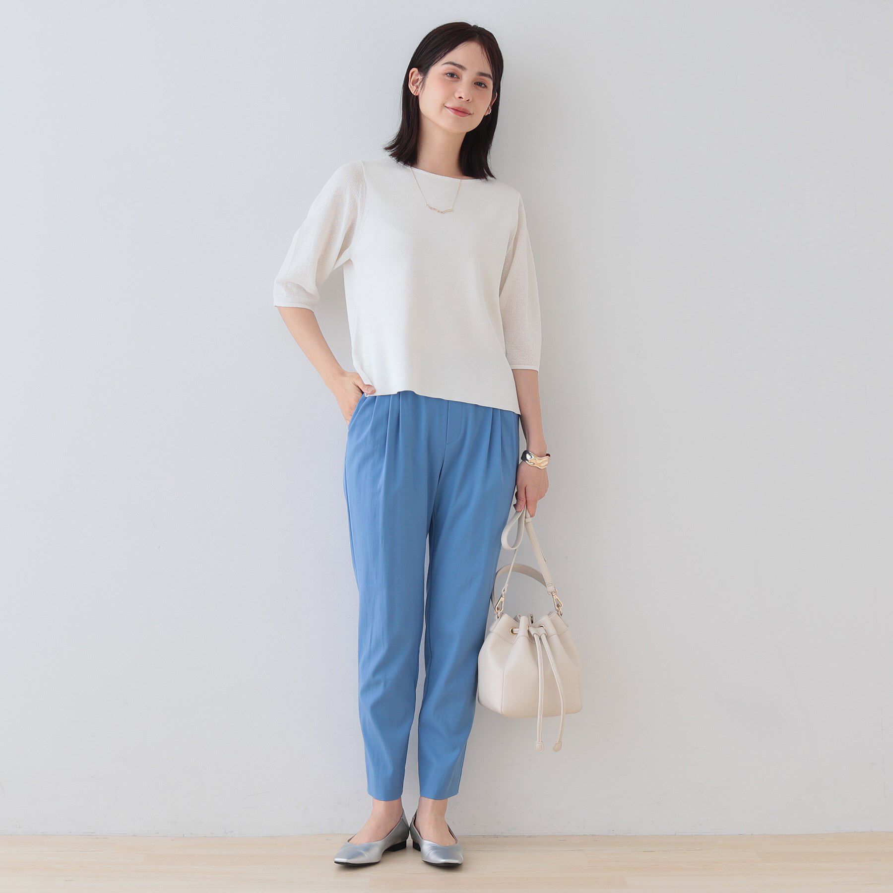 INDIVI「【洗える／和紙混素材／SETUP可能】バルーンスリーブニット」|ニット・セーター|