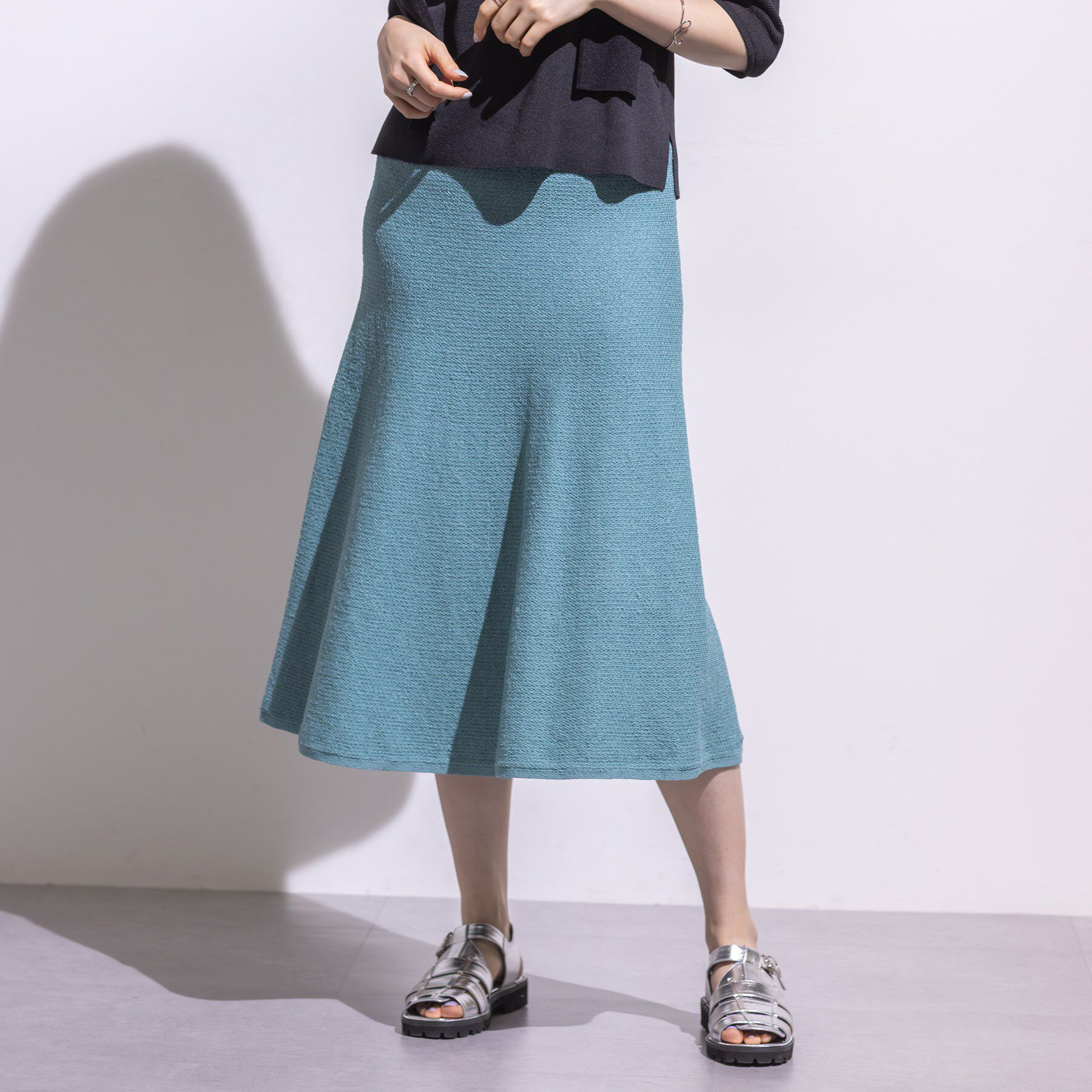 INDIVI「【洗える／和紙混素材／SETUP可能】フレアスカート」|スカート|ミントグリーン(02