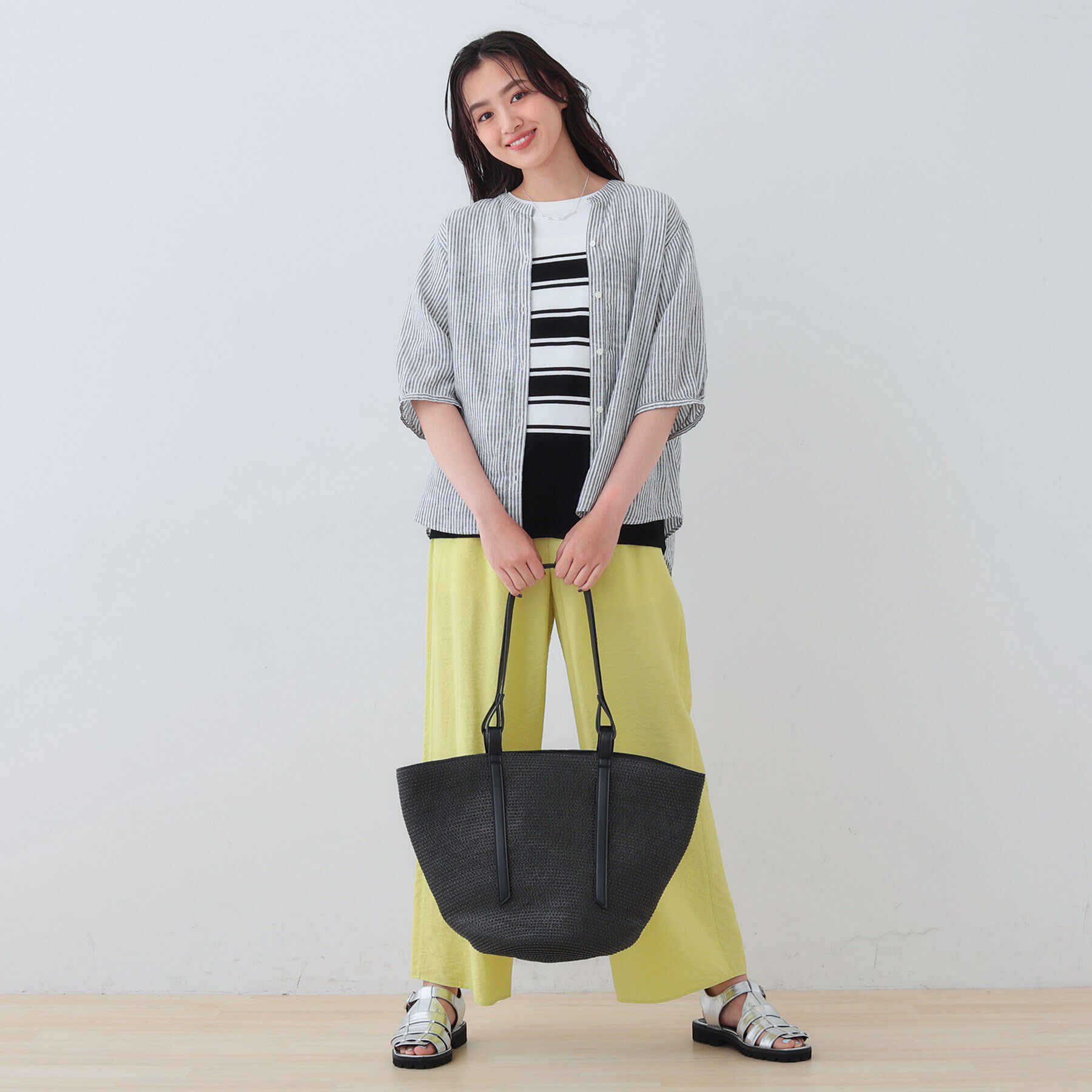 INDIVI「【毎年人気！／フレンチリネン】5分袖バンドカラーブラウス」|シャツ・ブラウス|